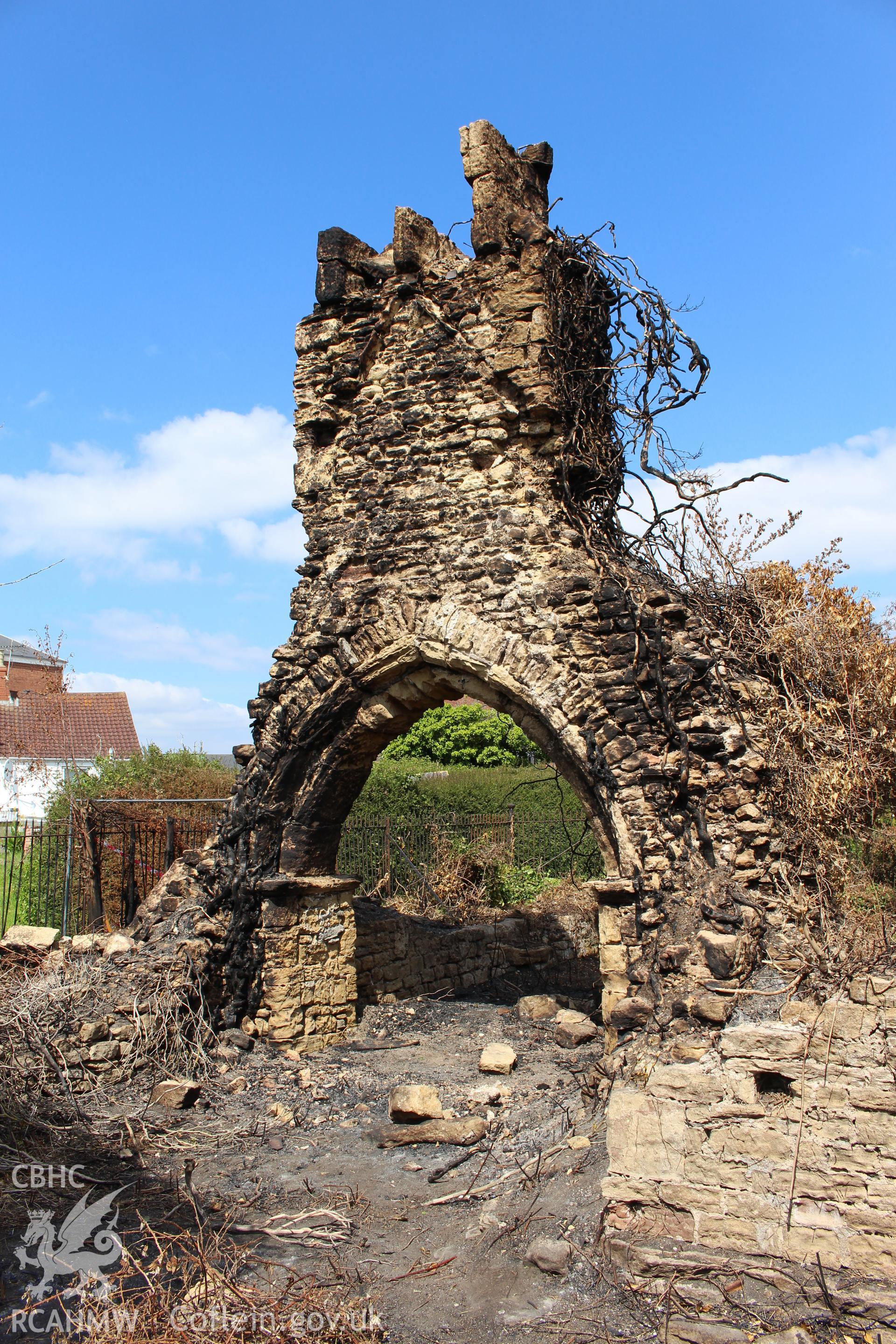 Sudbrook Chapel, June 2015. Chancel arch and belfry, west elevation.