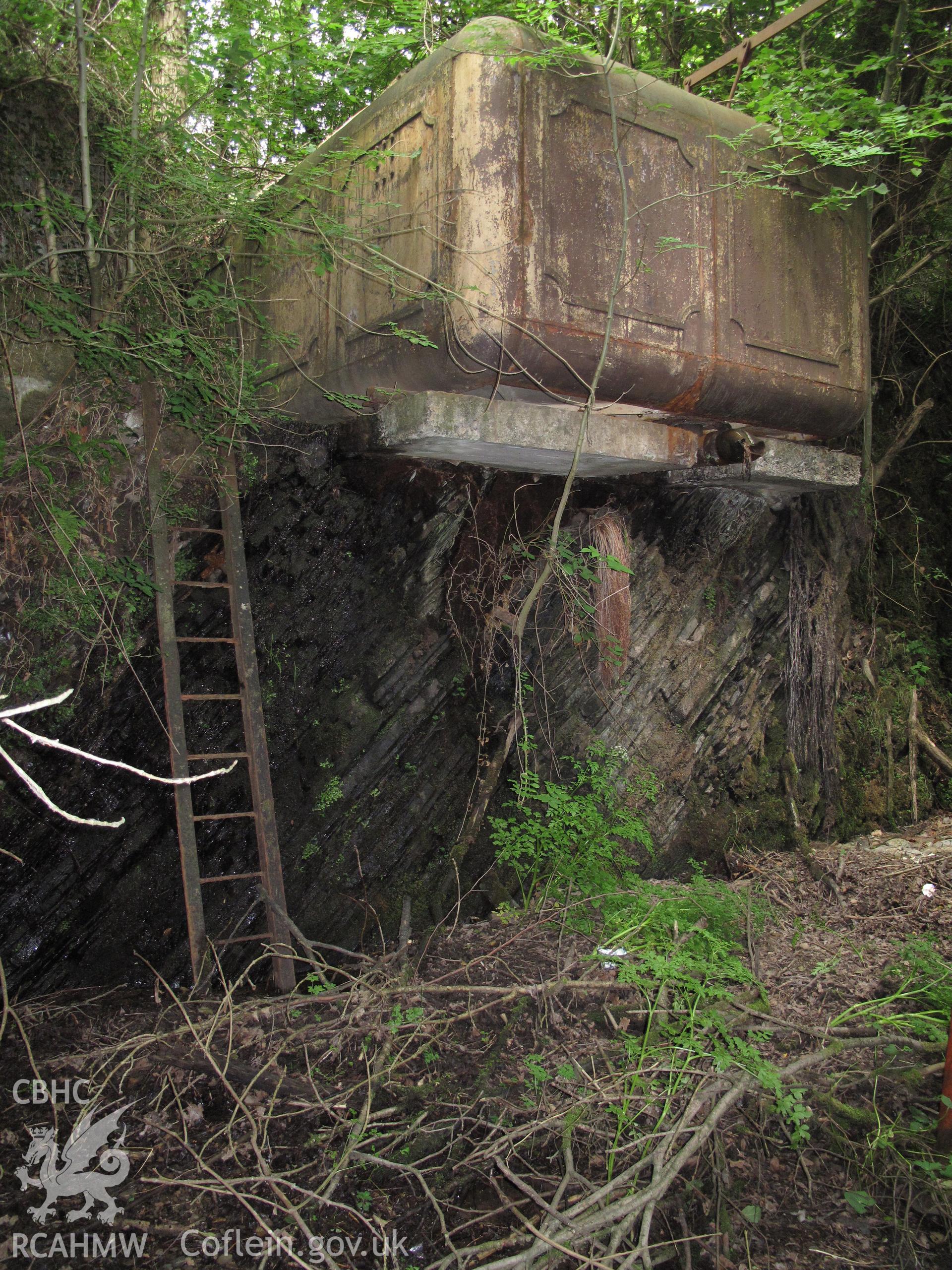 Locomotive water tank at Pont Llanio Railway Station viewed from the southwest.