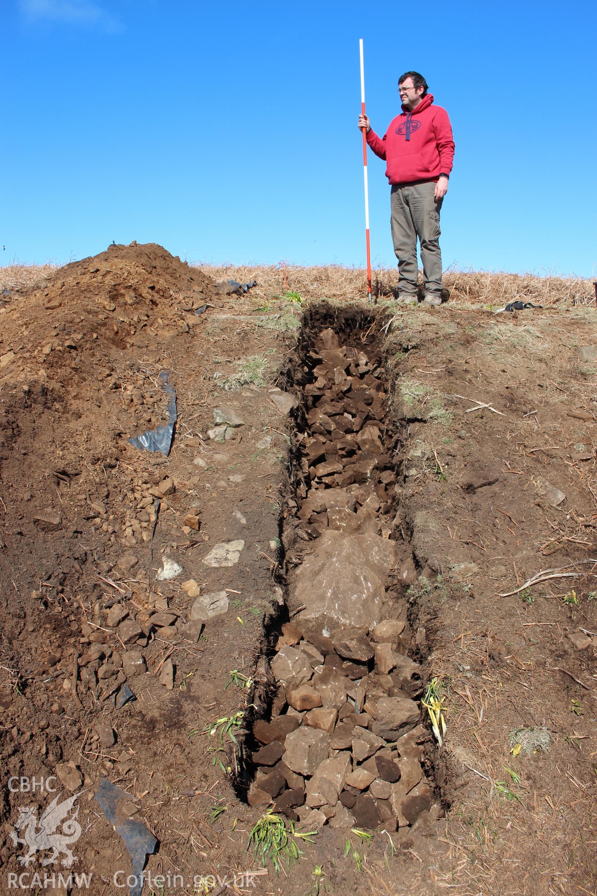 Skomer Island, excavation of a prehistoric lynchet associated with the North Stream Settlement 2016, upper levels of trench