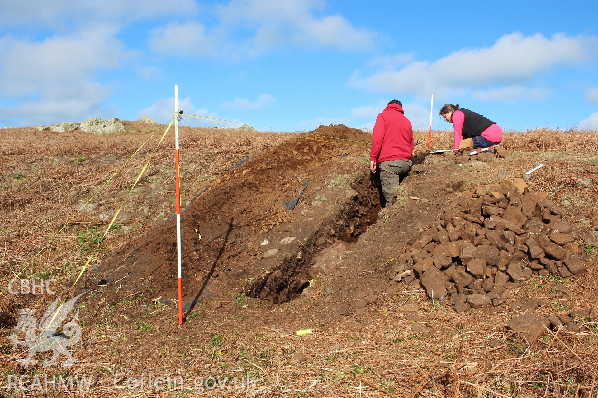 Skomer Island, excavation of a prehistoric lynchet associated with the North Stream Settlement 2016, post excavation view during sampling