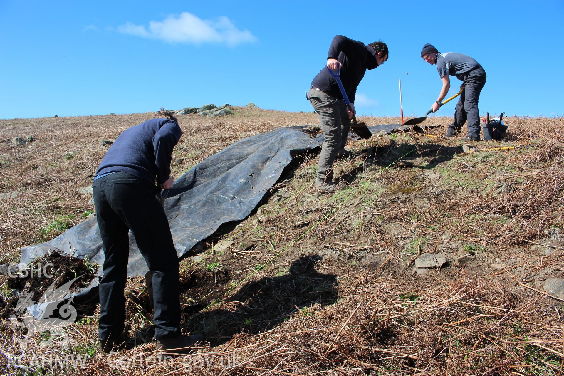 Skomer Island, excavation of a prehistoric lynchet associated with the North Stream Settlement 2016, initial excavation work