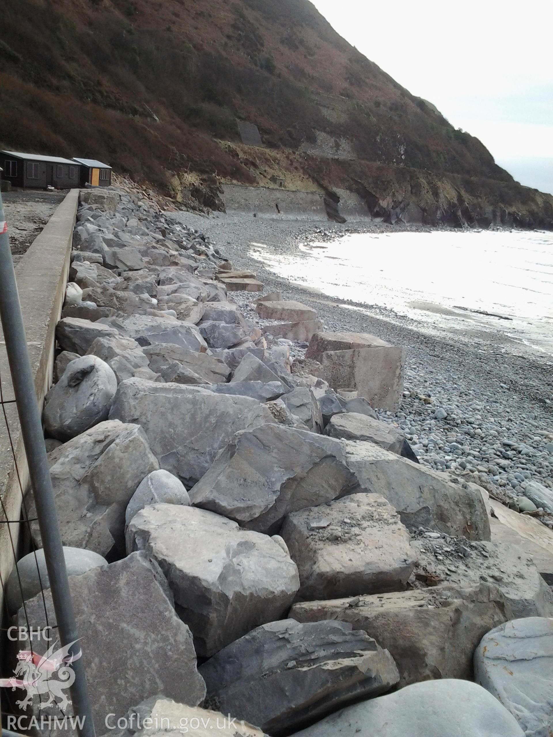 At the southern end of the line, anti-tanks have been reused to provide additional height to the coastal defence works or left insitu to form part of the rubble wall.