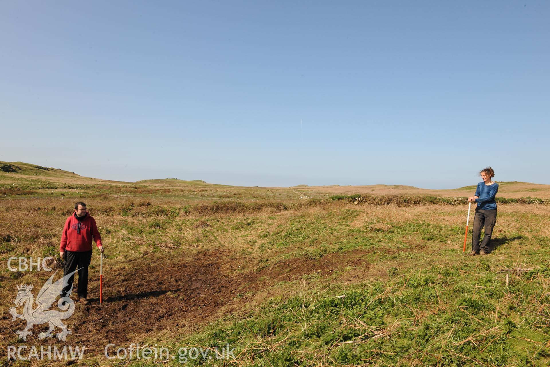 Skomer Island 2017. Completed excavation of lynchet near South Stream, trench looking south-east