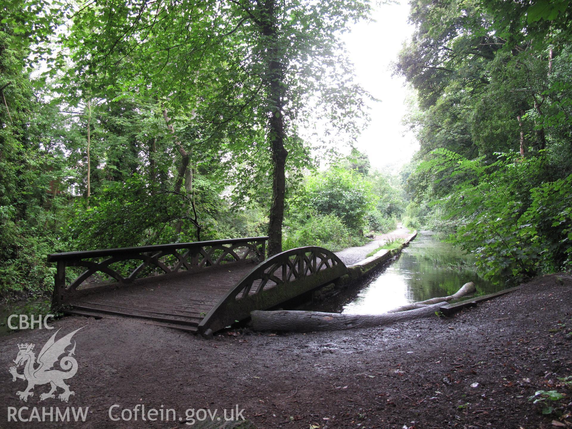 View from the southeast of the Glamorganshire Canal towing path bridge at Melingriffith.