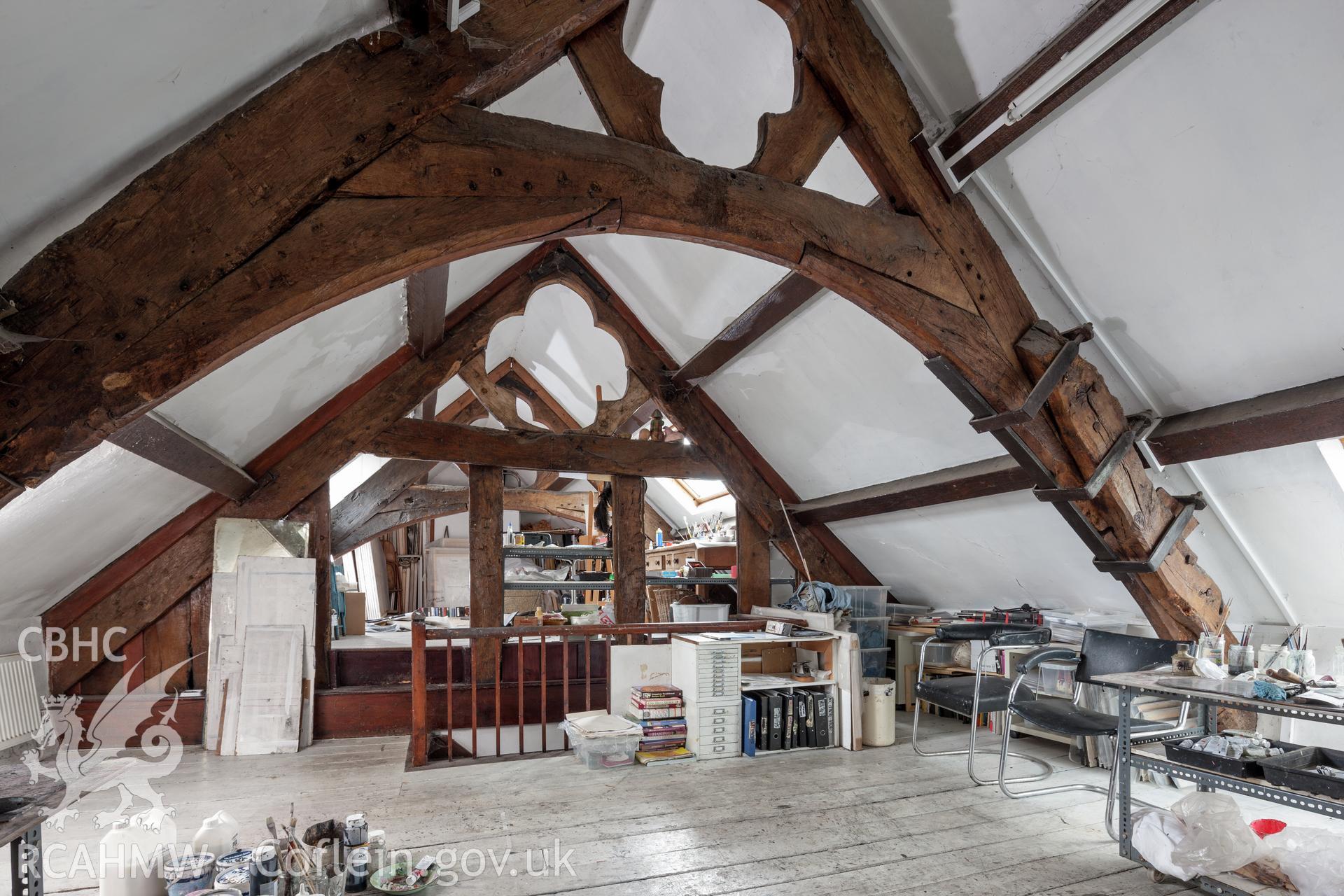 Interior, view of cusped roof frame