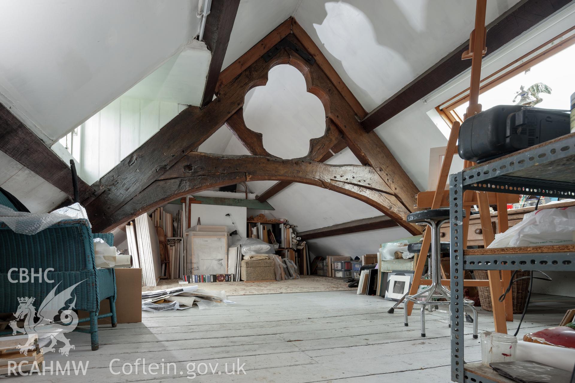 Interior, view of cusped roof frame