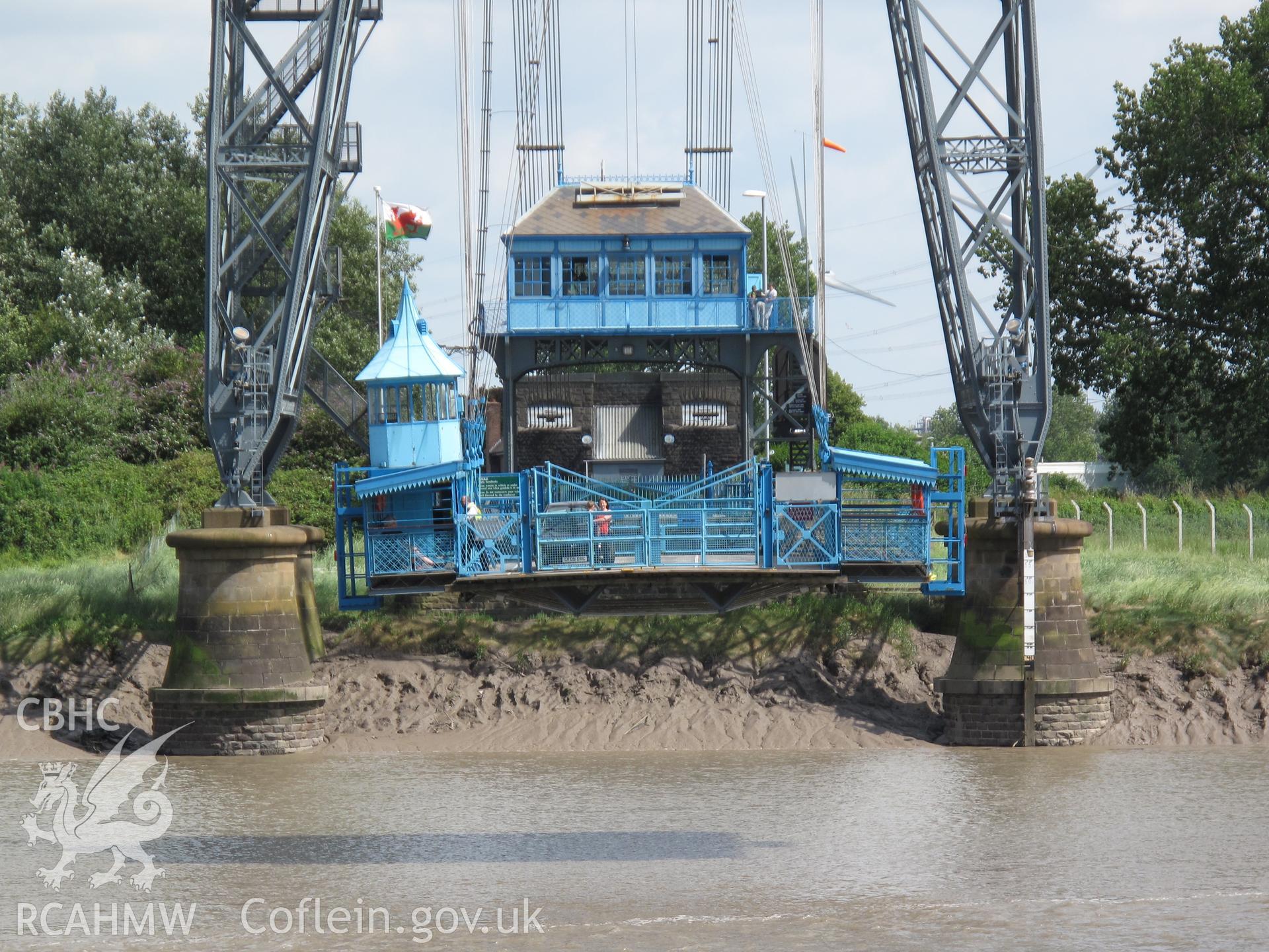 View of the gondola and winder house, Newport Transporter Bridge.