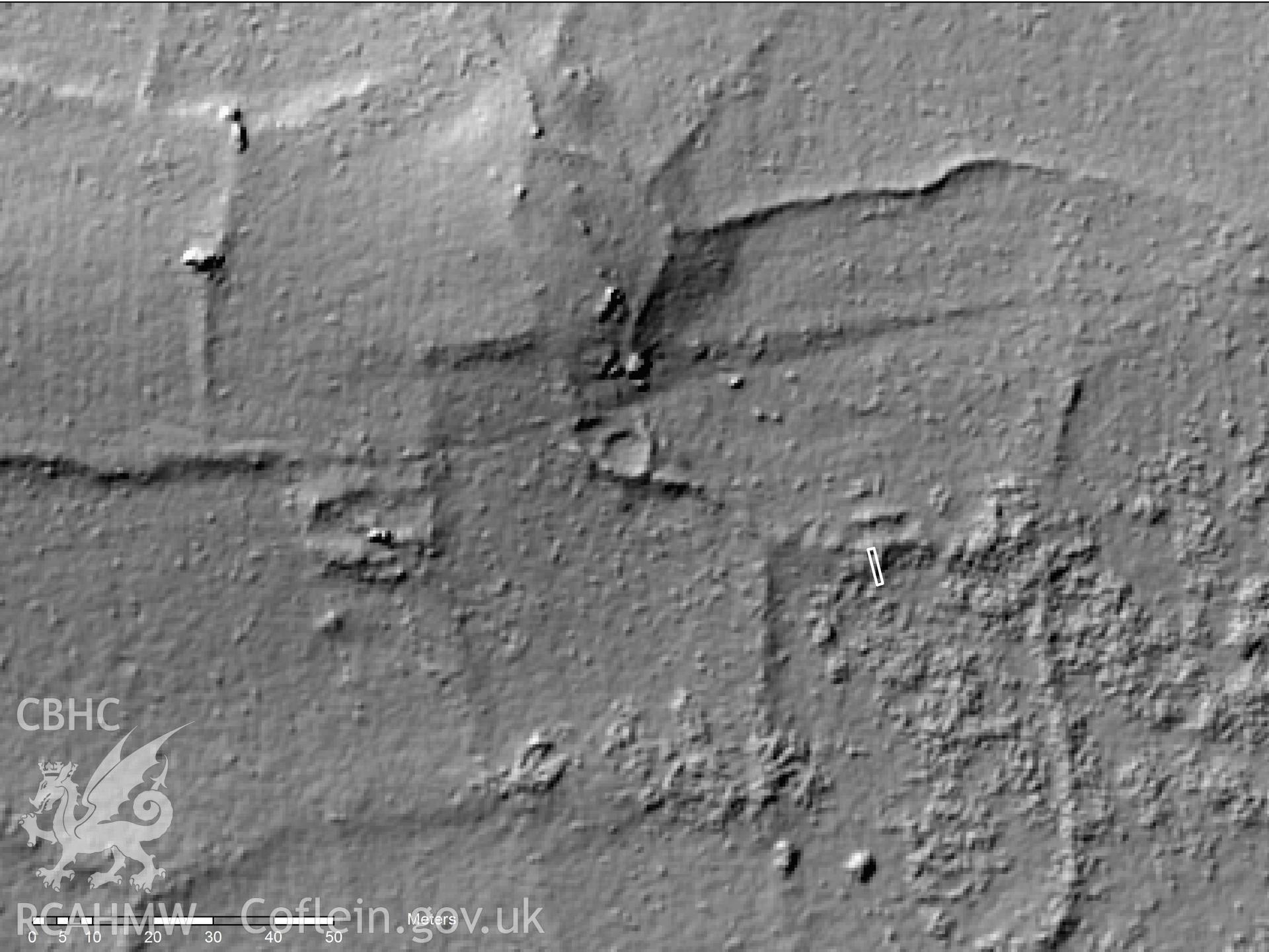 Skomer Island, location map of hut groups 6, 7 and 8 derived from 0.5m LiDAR showing dGPS position of 2014 excavation trench (white rectangle) at hut group 8 - Environment Agency Copyright - all rights reserved