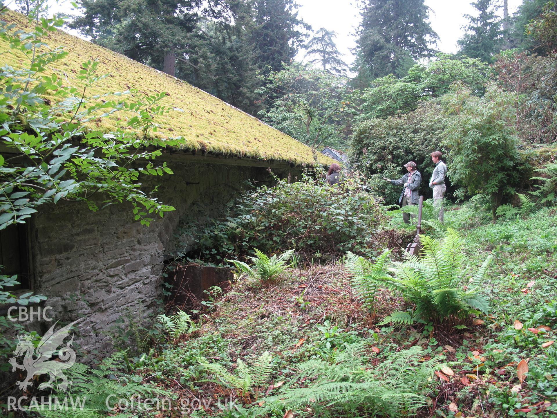 View from the west of Furnace Mill, Bodnant, showing water inlet penstock.