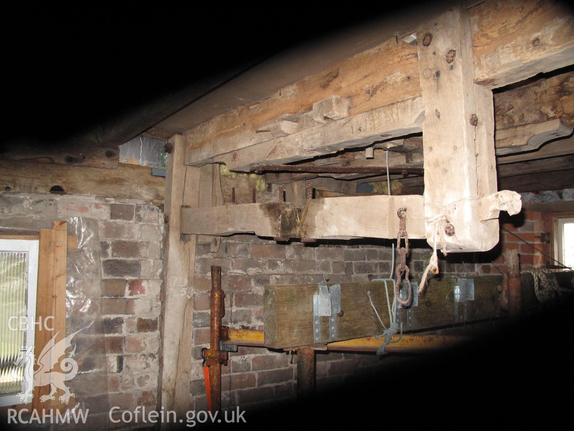 Remains of millstone support and tentering gear in Great Cantel Mill, Llanbister.