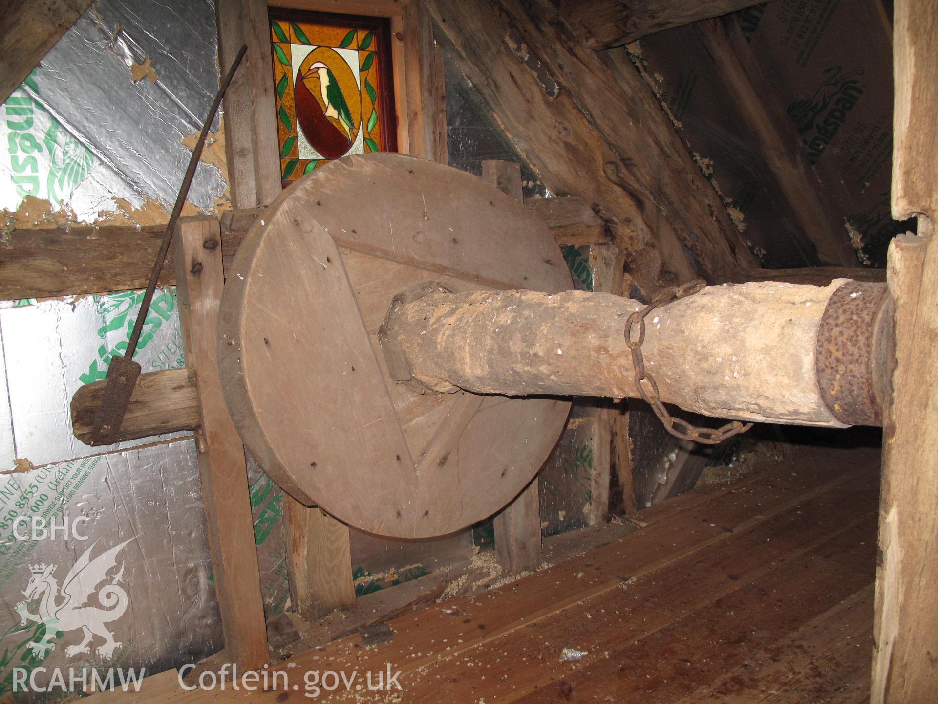 Sack hoist in Great Cantel Mill, Llanbister.