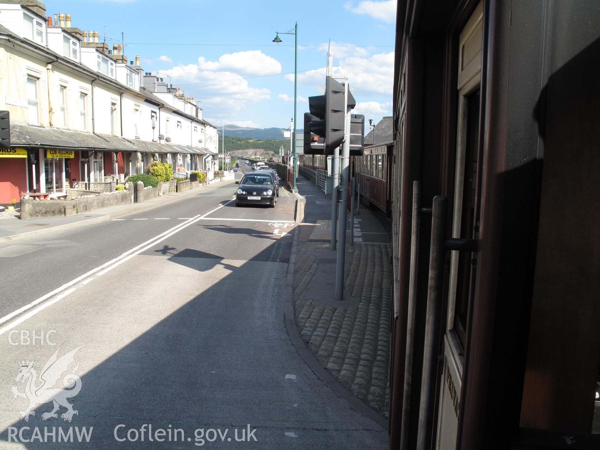 Welsh Highland Railway train entering Porthmadog Station.