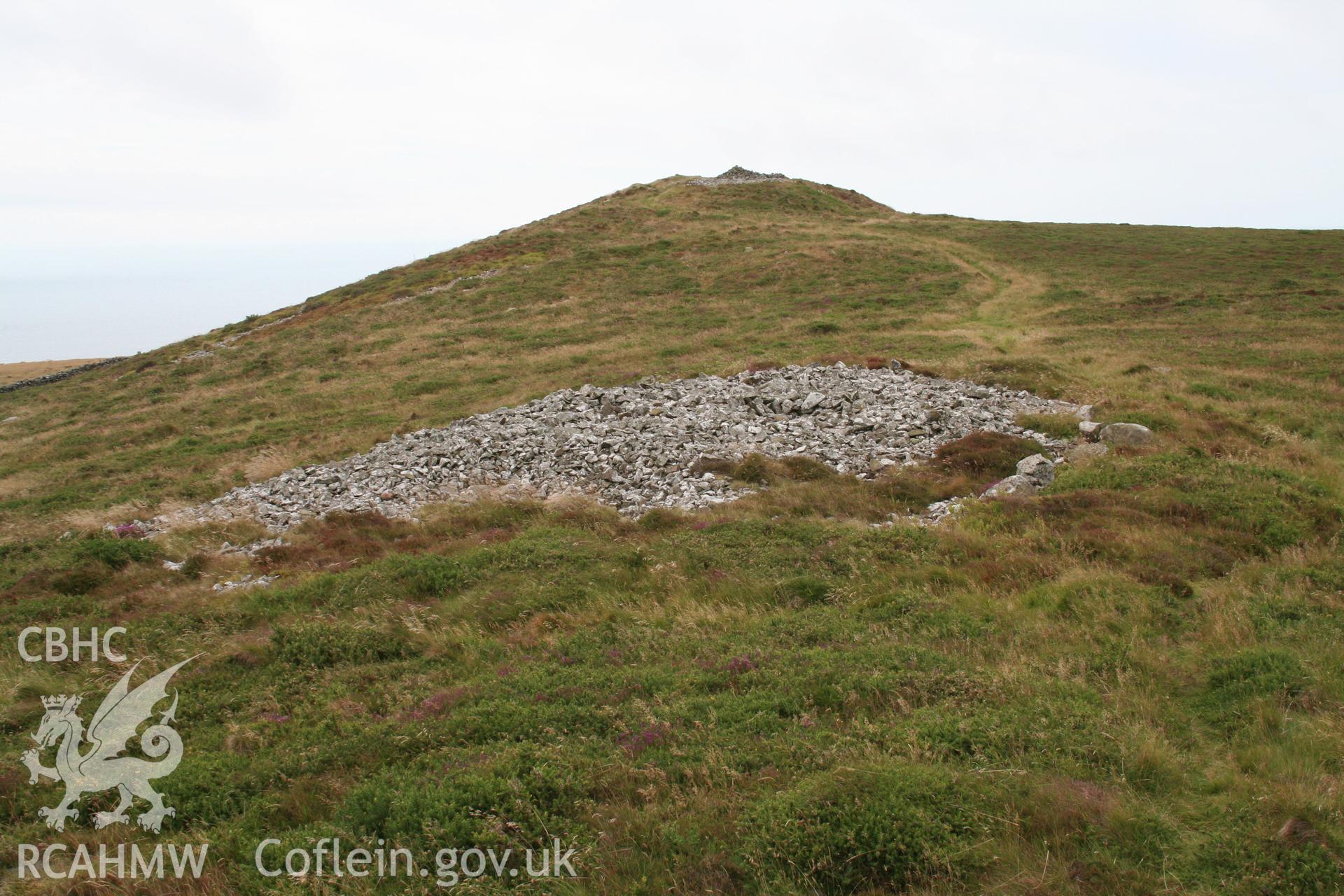 Cairn II, Mynydd Rhiw (far centre) from the north. In the foreground is cairn NPRN 302261