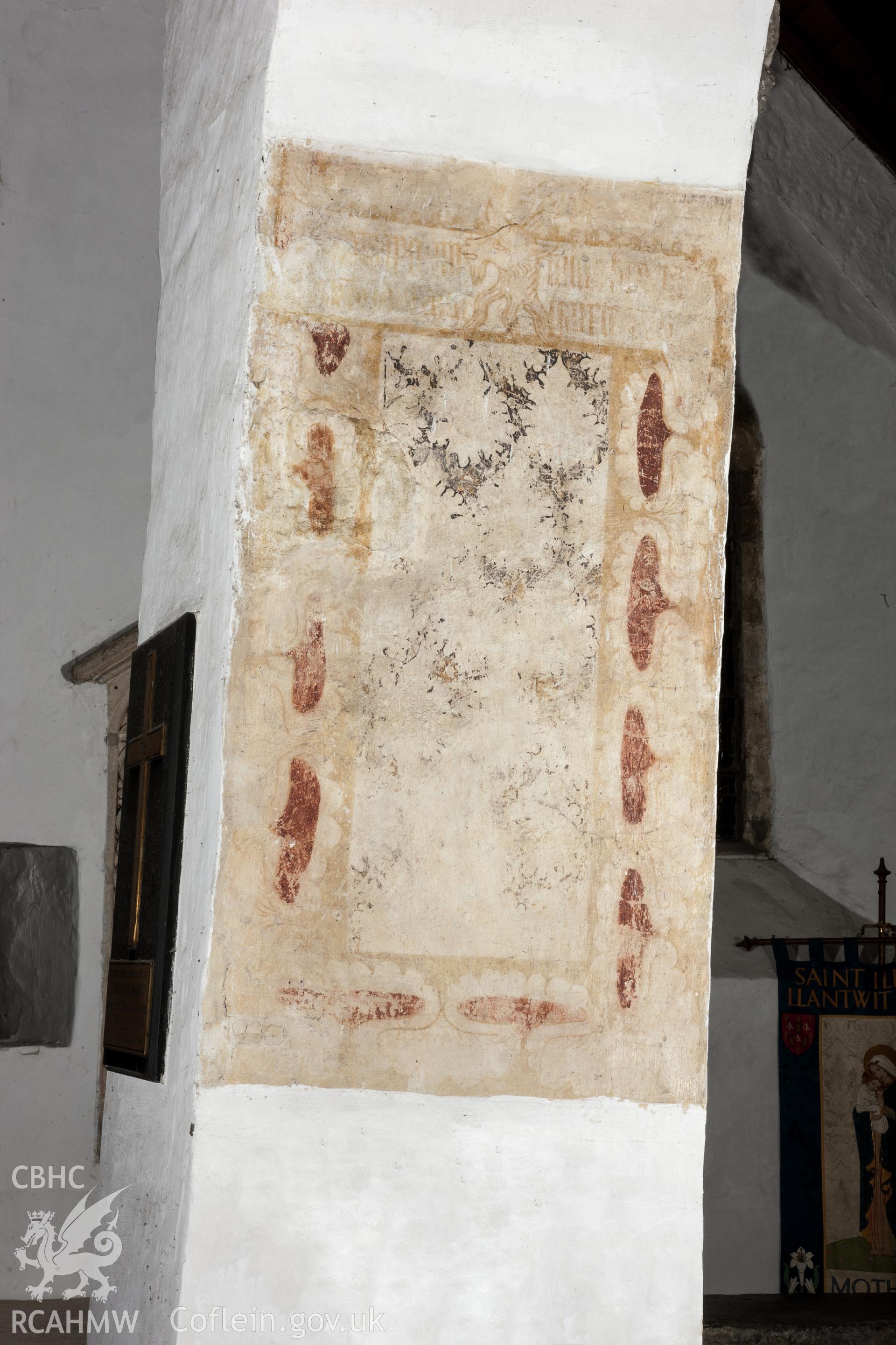 Wall painting decoration on pillar, south side of nave