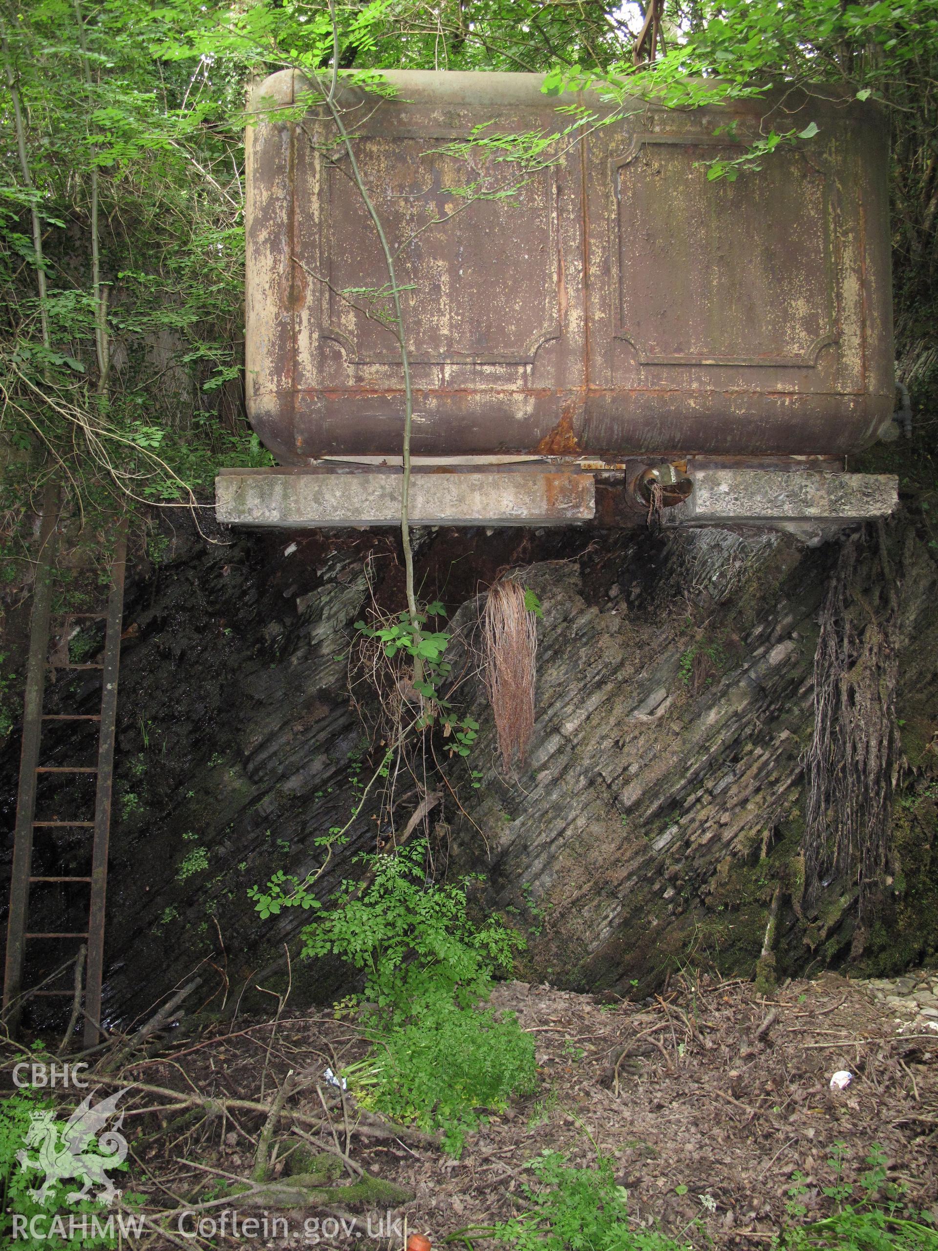 Locomotive water tank at Pont Llanio Railway Station viewed from the south.