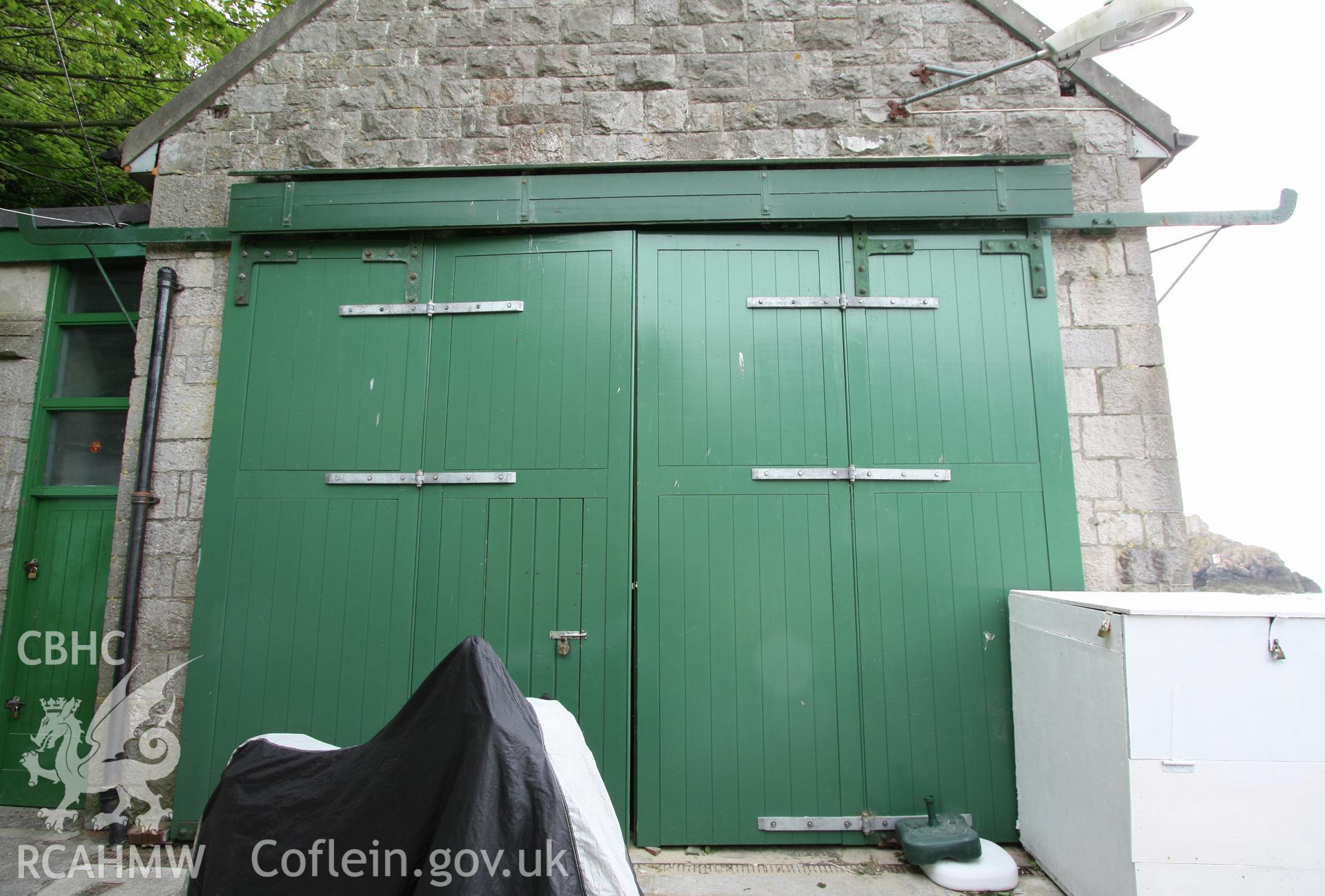 Castle Sands lifeboat station , detail of double doors at west end, viewed from the west