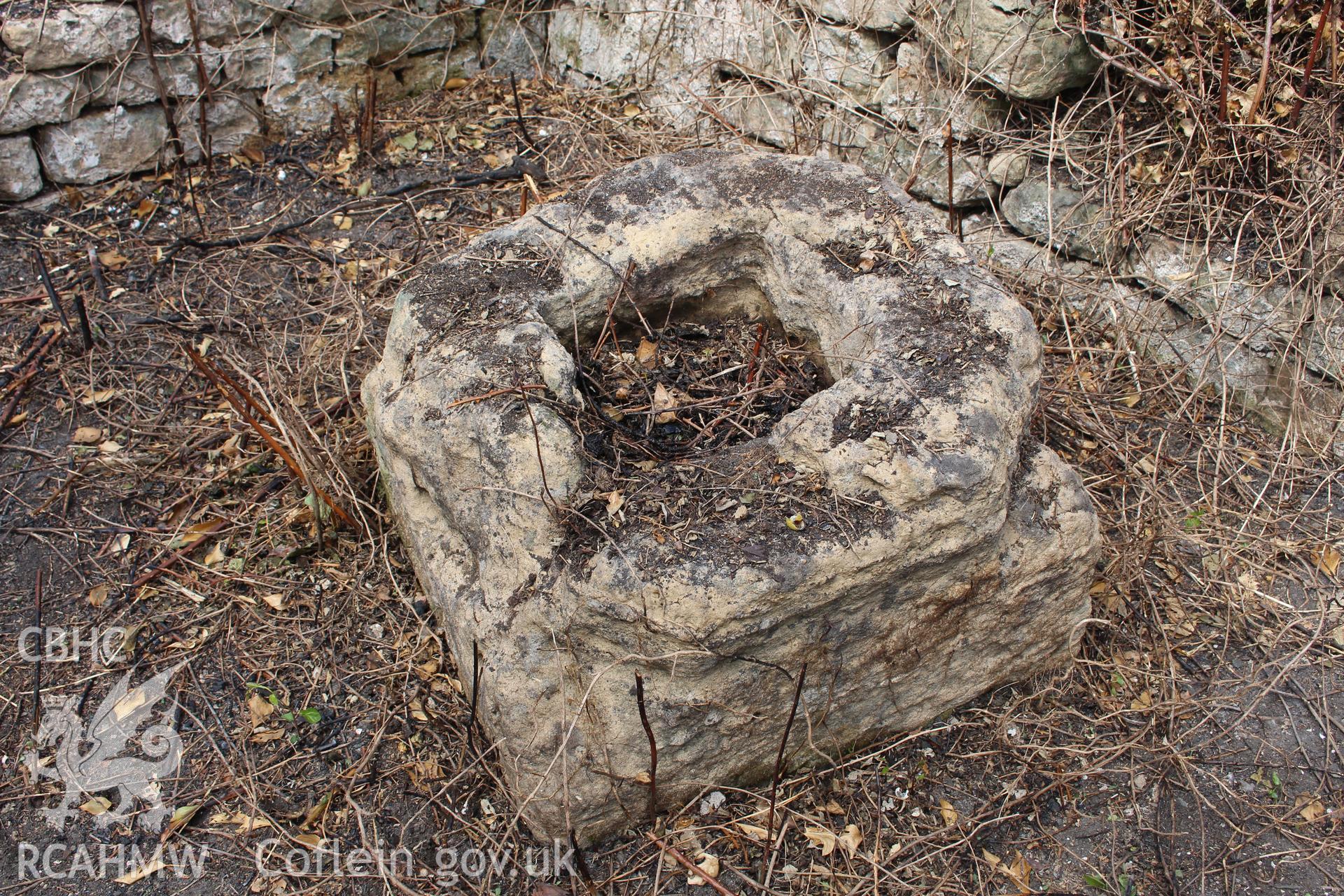 Sudbrook Chapel, June 2015. Cross base in chancel.