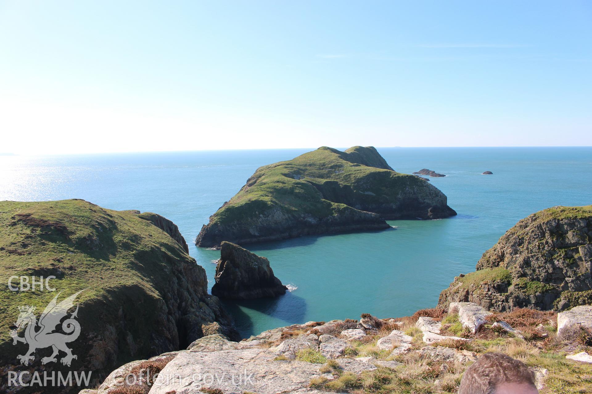 Ynys Bery.  Possible surface quarry and scree on north side of island.