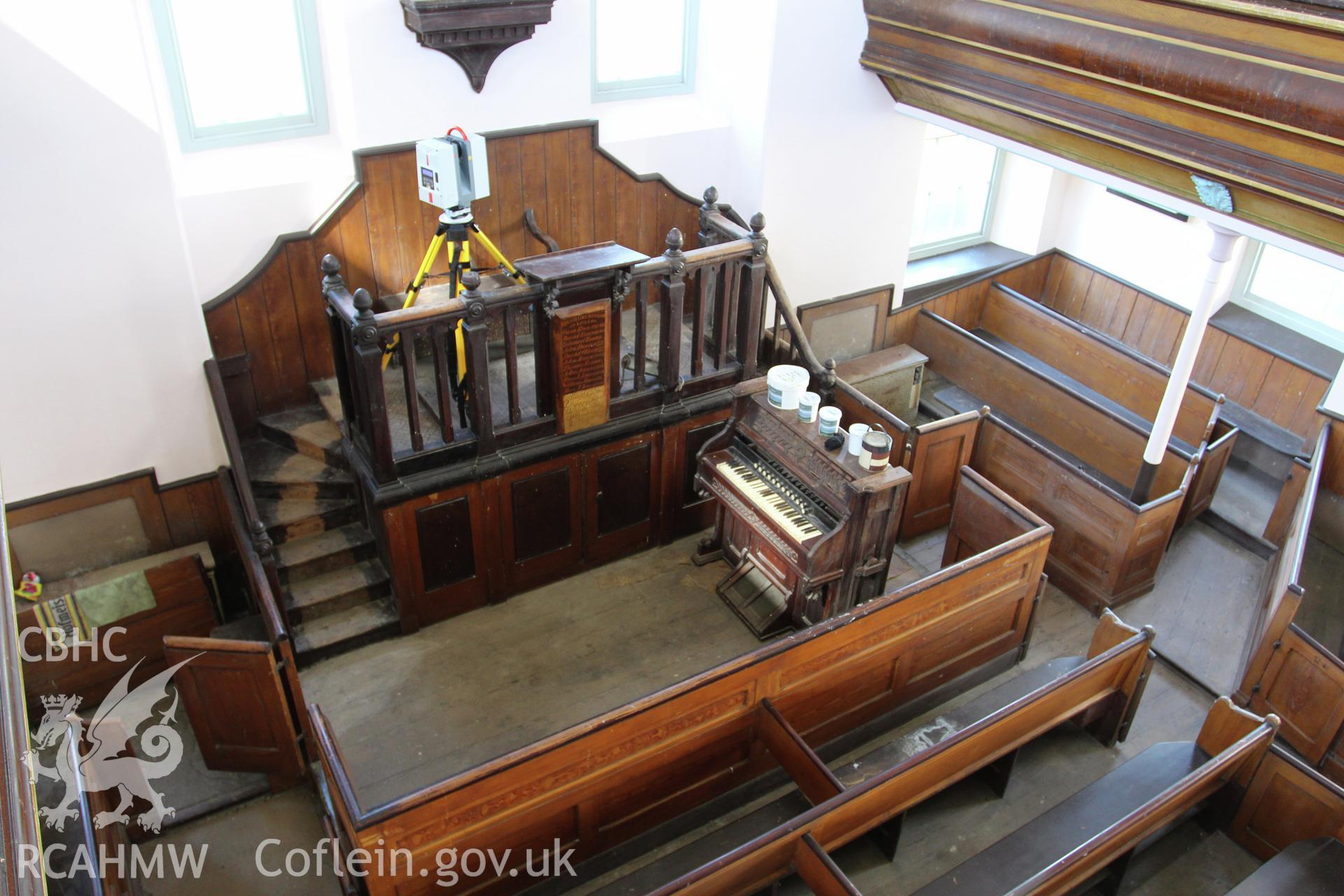 Pulpit and Sedd Fawr from south-west corner of gallery