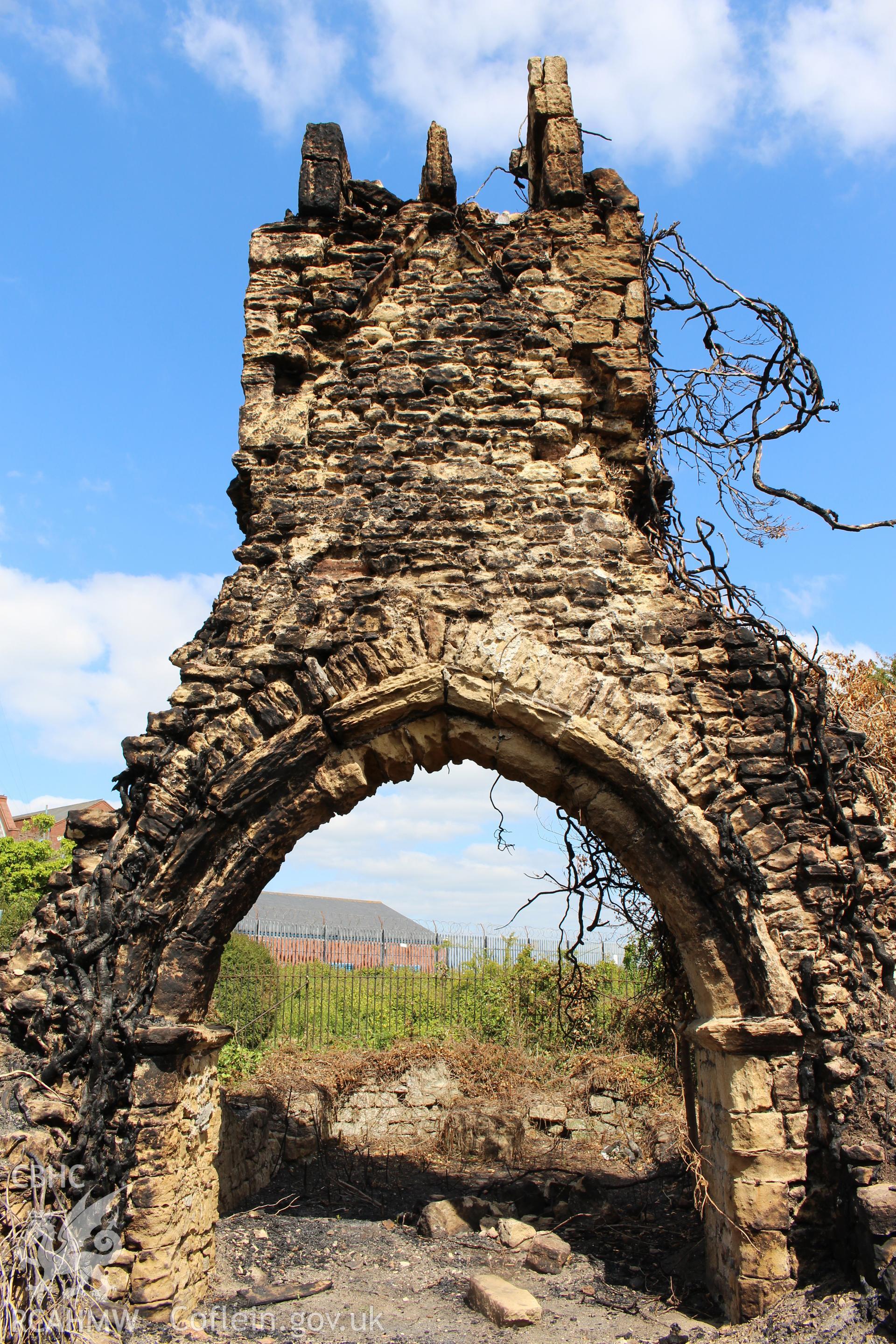 Sudbrook Chapel, June 2015. Chancel arch and belfry, west elevation.