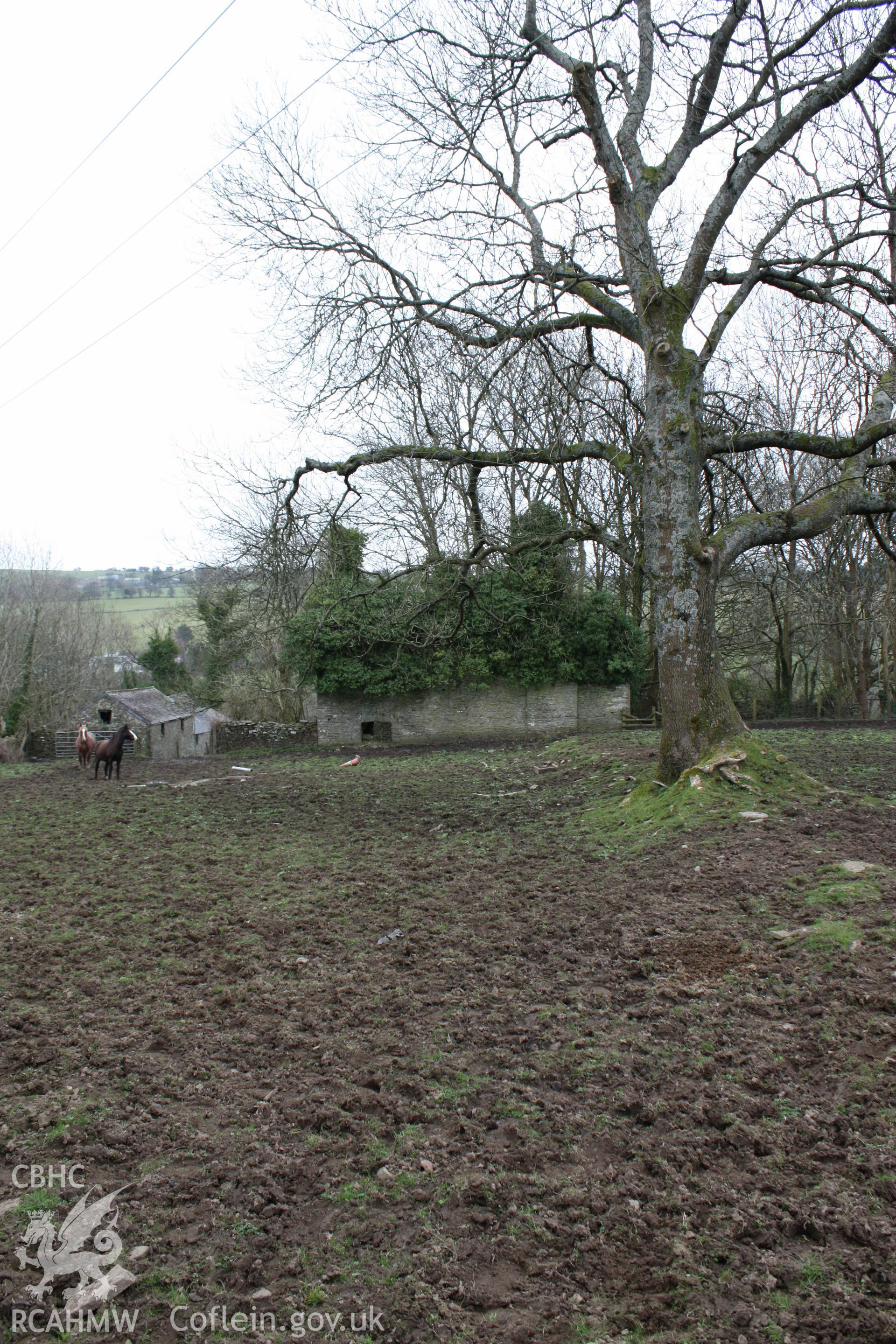 Plas y Bettws, Bridgend. Looking west towards west gable end of manor house.