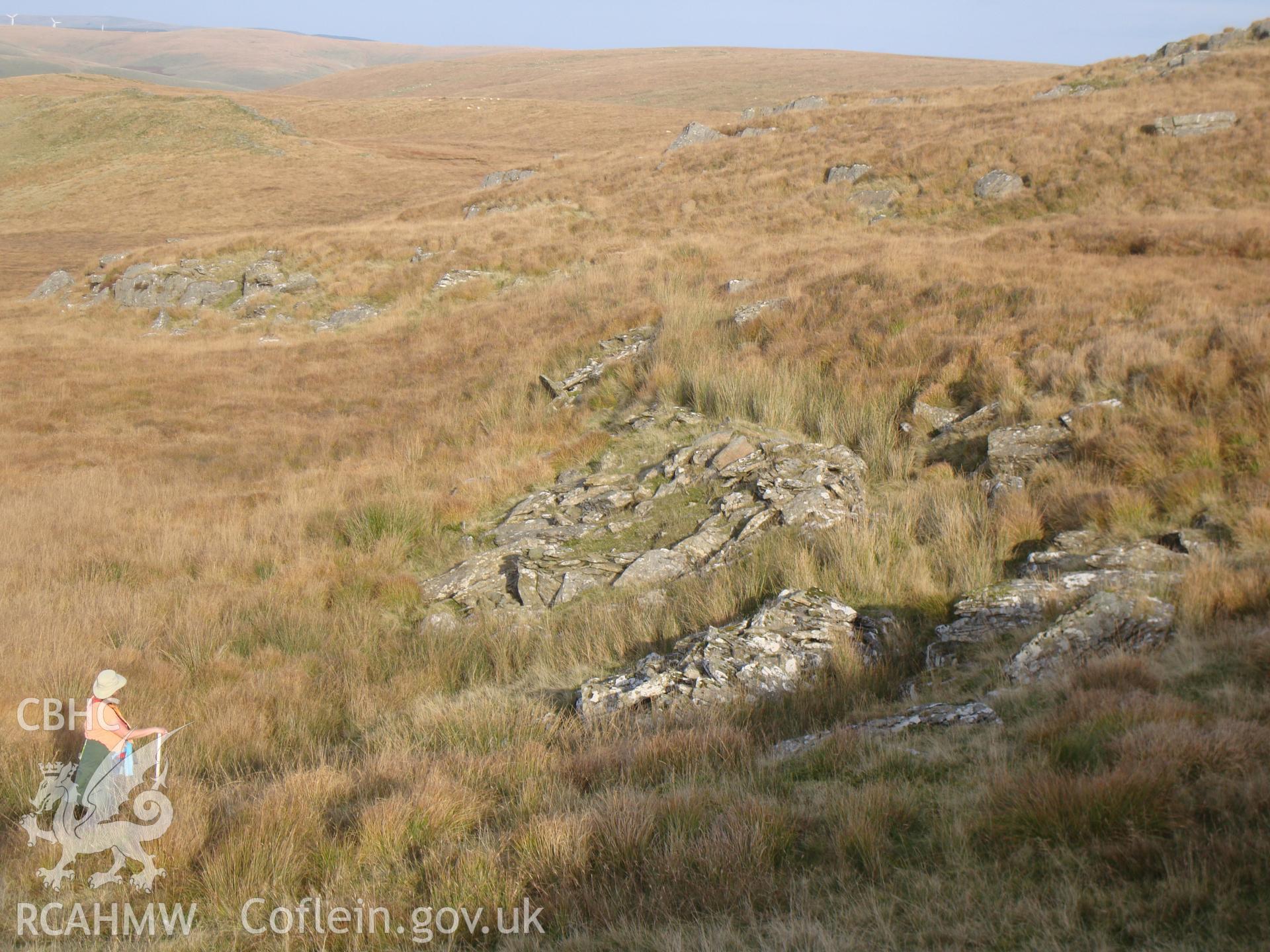 Rock-cut leat close to Llyn Cerrigllwydion Isaf, looking east.