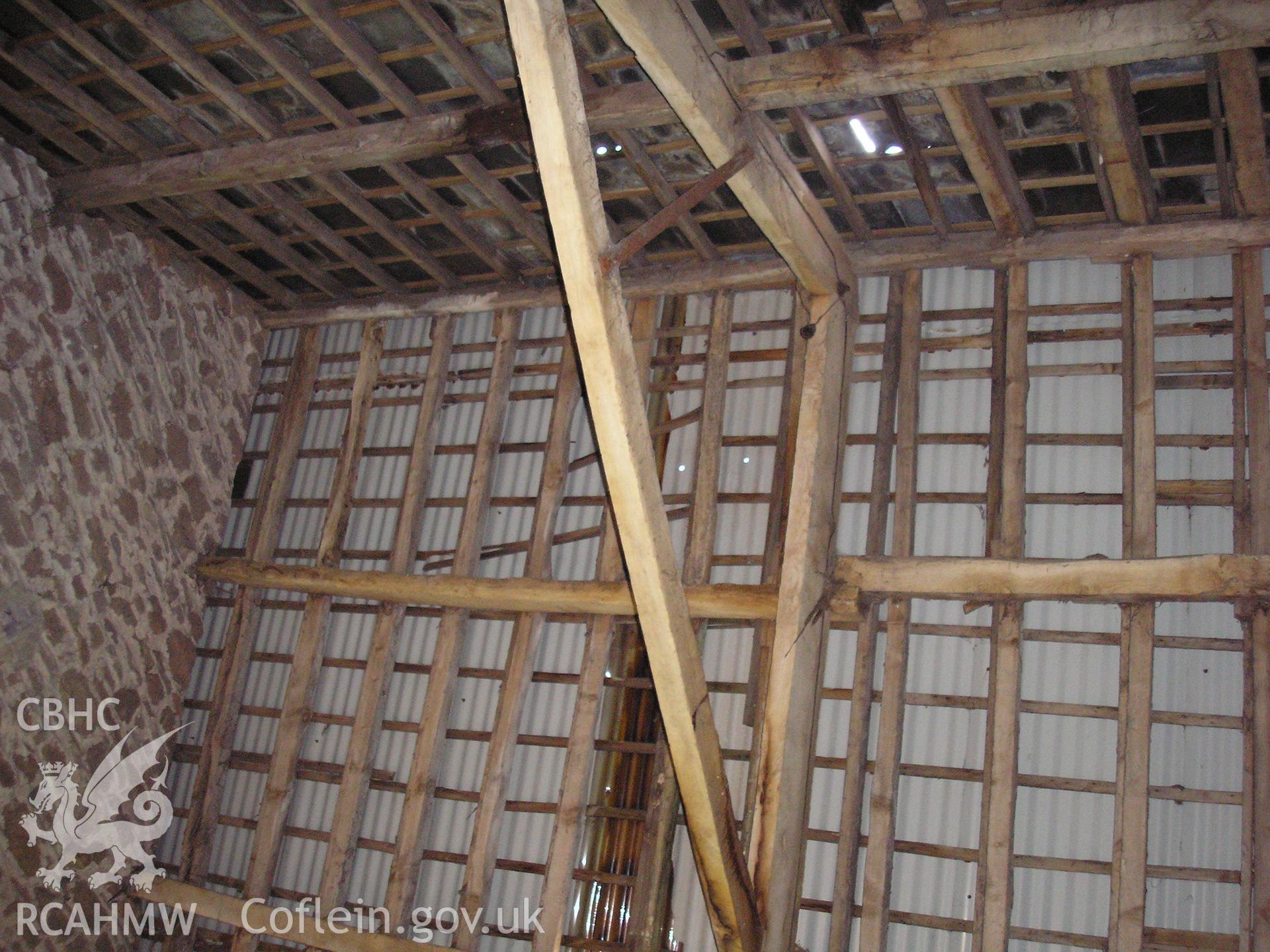 Interior of barn showing roof