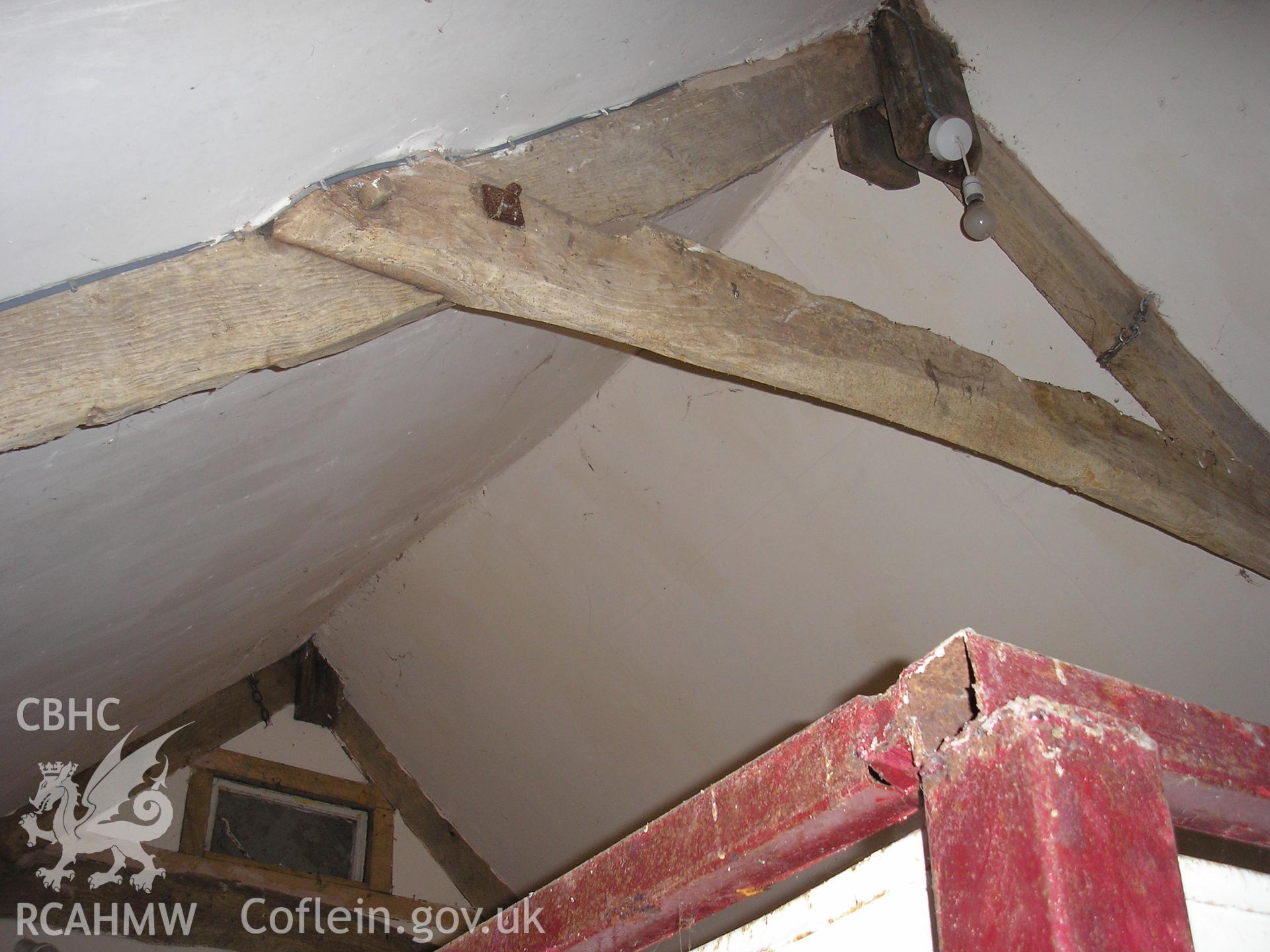 Interior of barn showing plastered roof