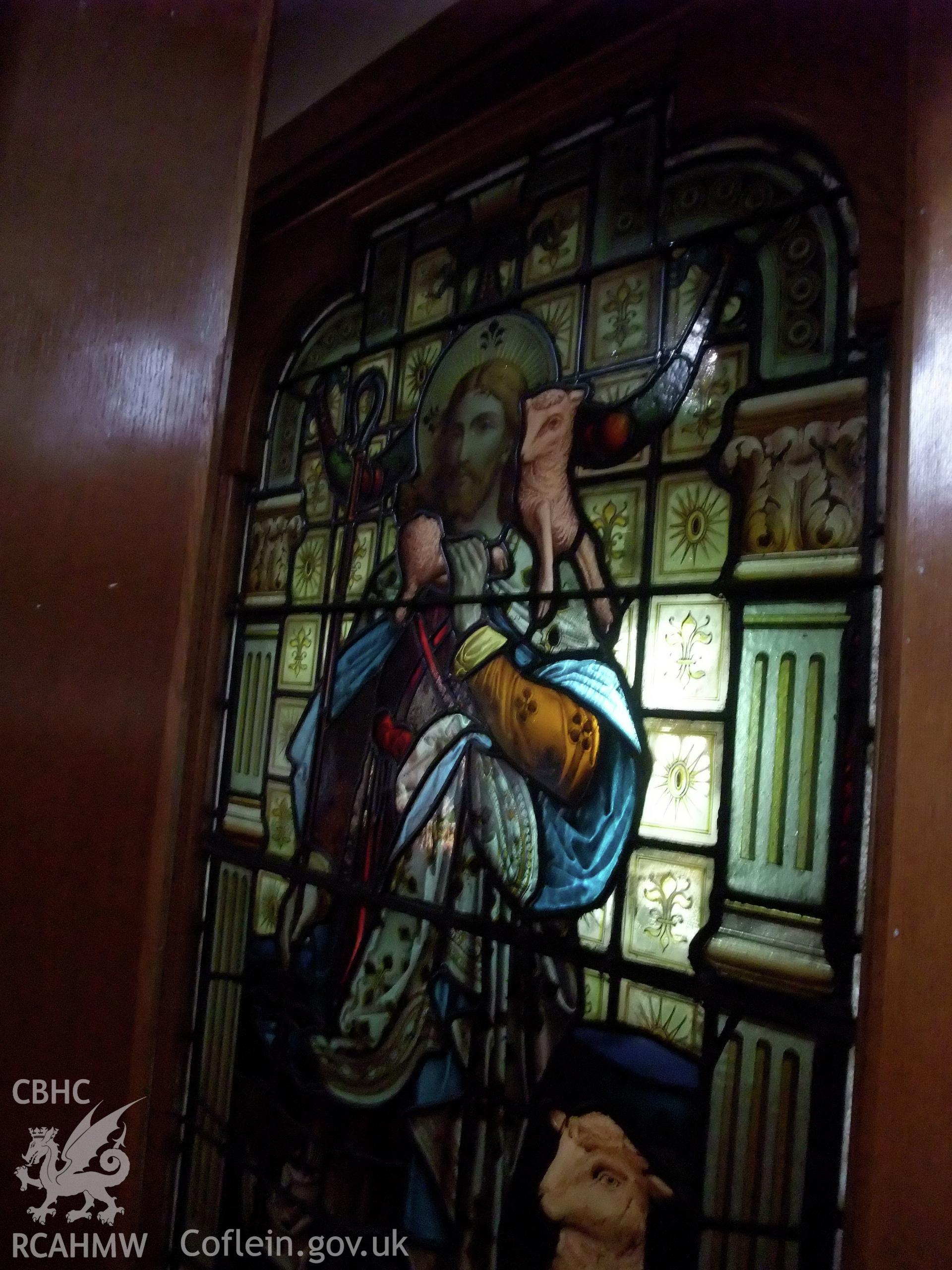 View of ground floor interior - stained glass window