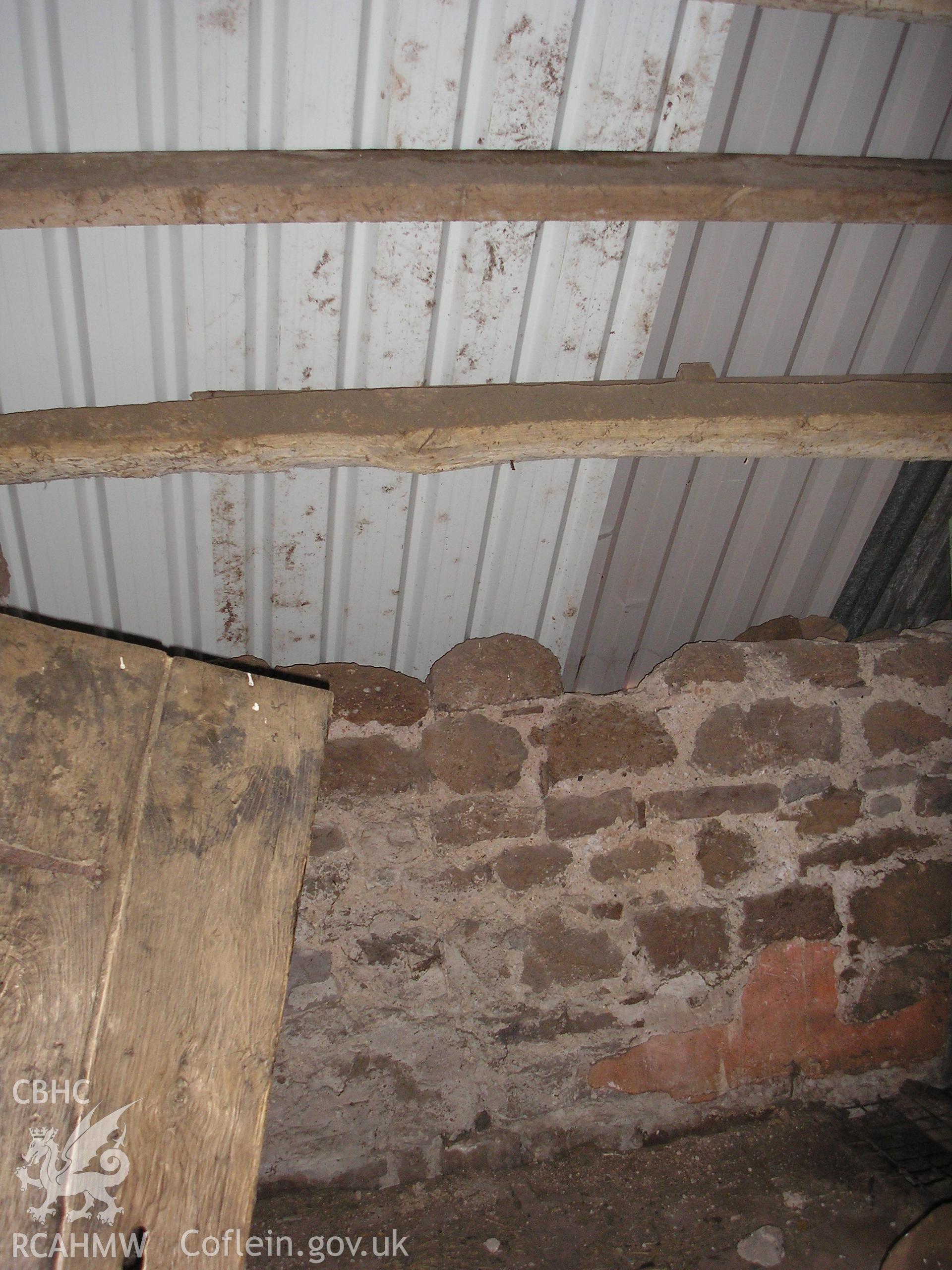 Interior of barn showing roof