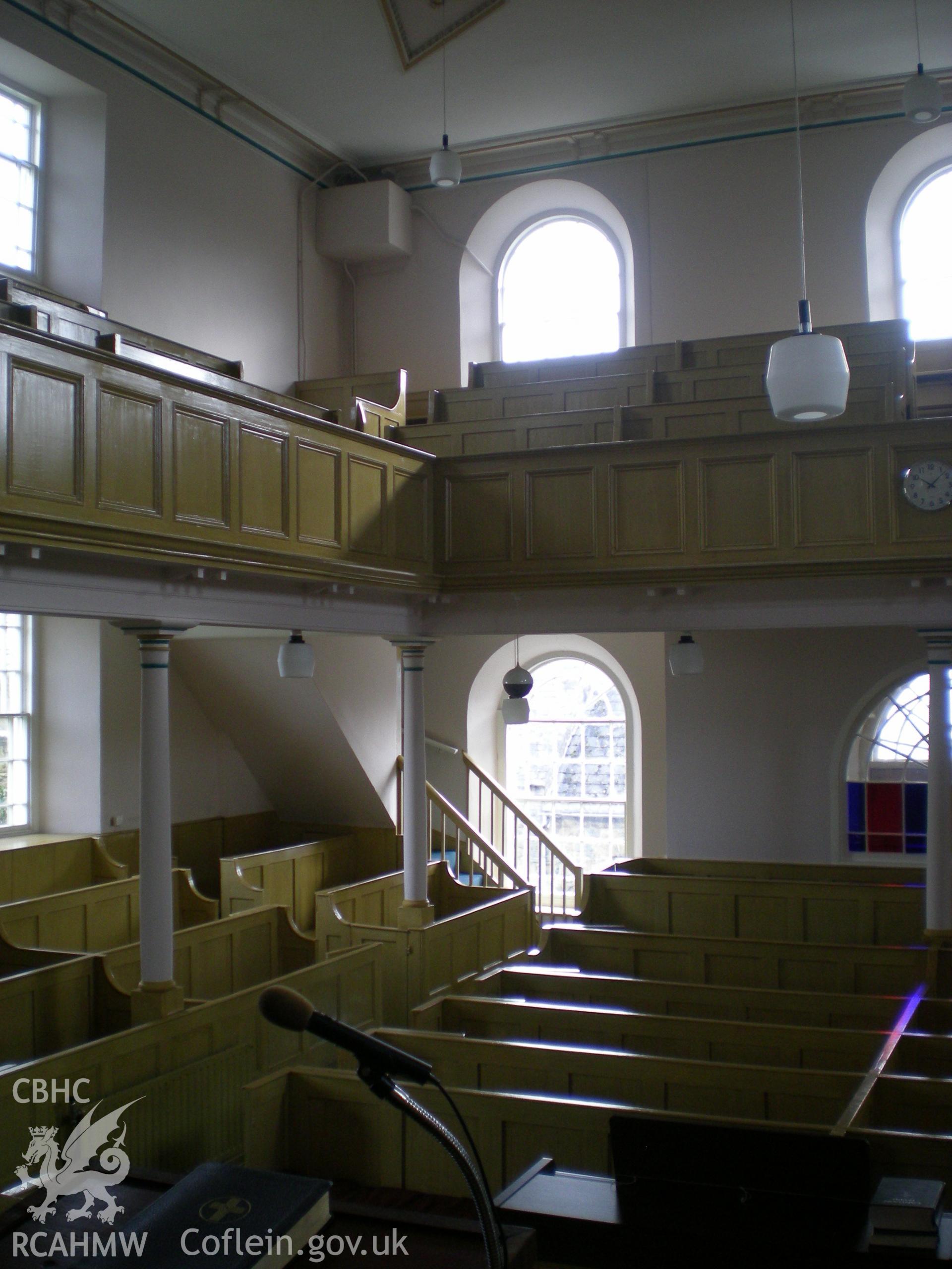 Colour photograph showing interior view of the chapel looking toward the rear.