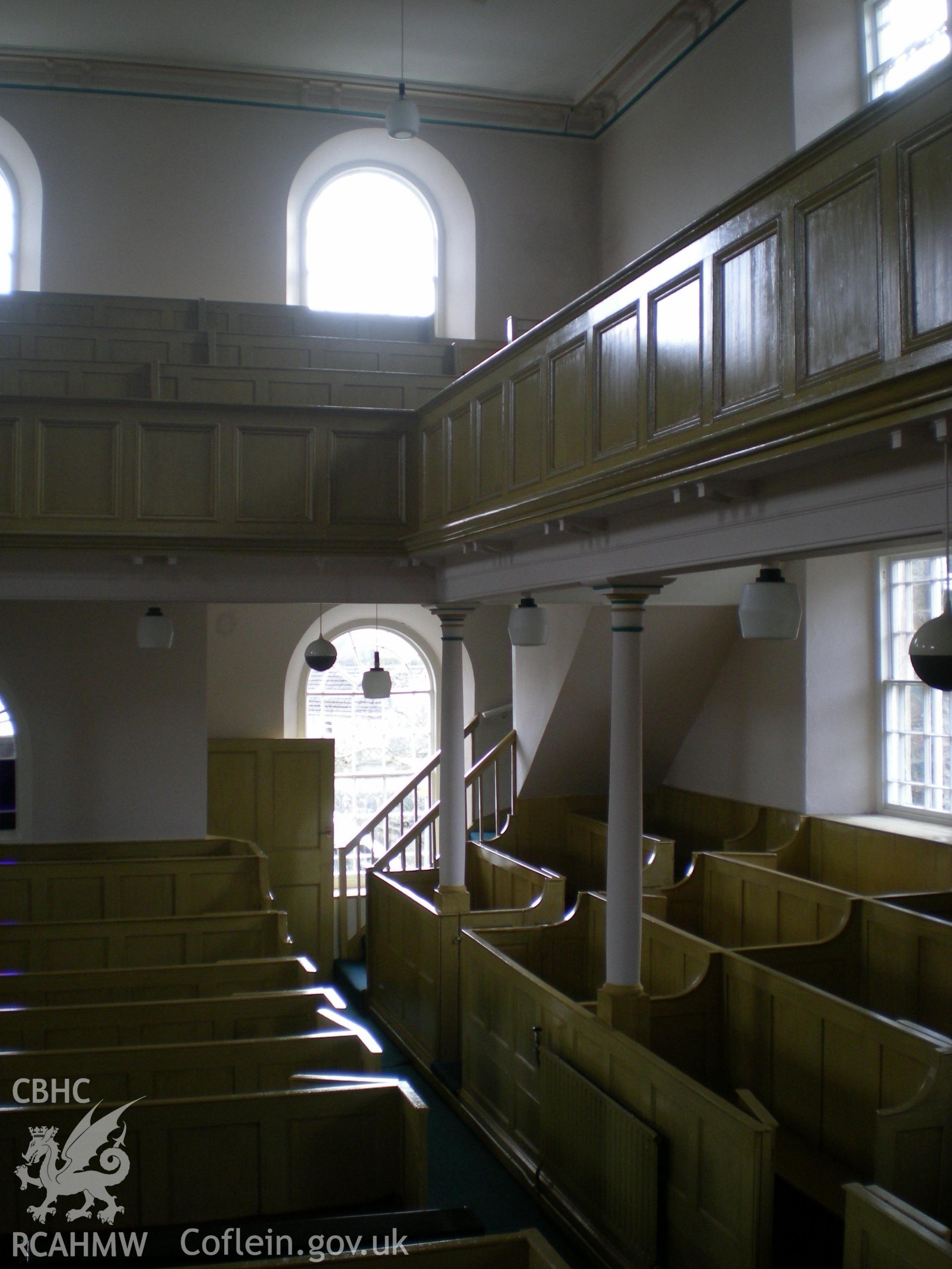 Colour photograph showing interior view of the chapel looking toward the rear.