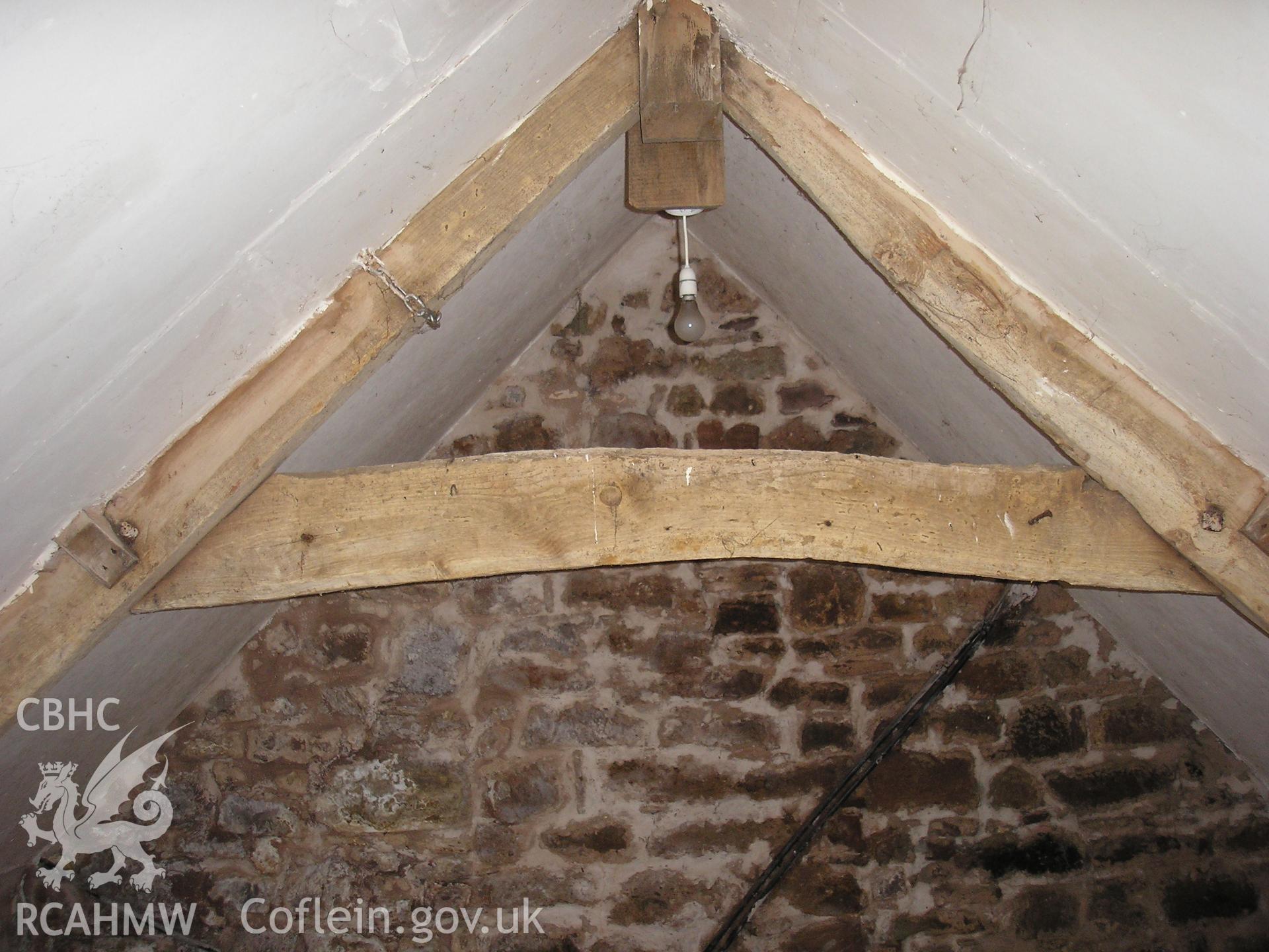 Interior of barn showing roof timbers