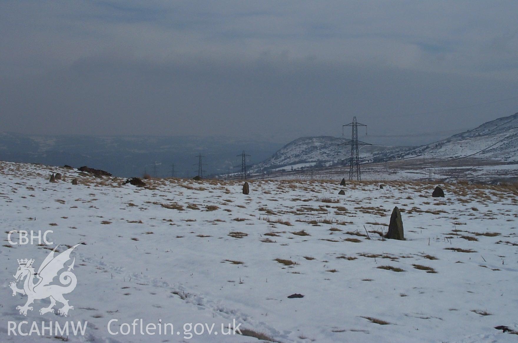 Digital photograph of Cerrig Pryfaid Stone Circle from the East. Taken by P. Schofield on 30/03/2004 during the Eastern Snowdonia (North) Upland Survey.