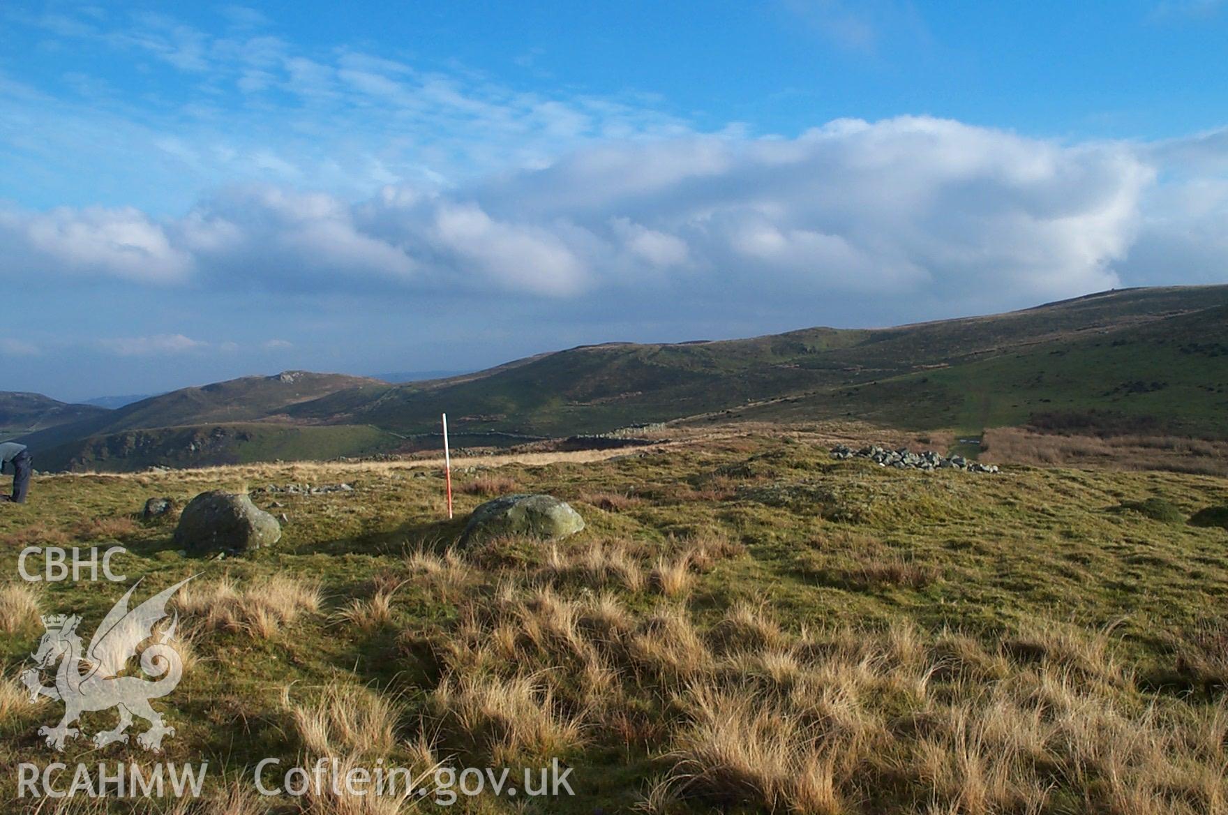 Digital photograph of cairns at Cors-y-carneddu from the South-east. Taken by P. Schofield on 26/11/2003 during the Eastern Snowdonia (North) Upland Survey.