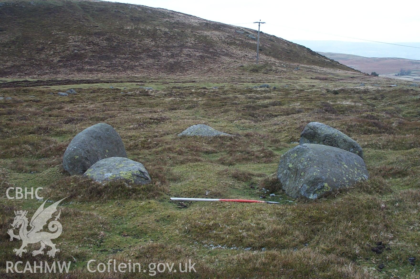 Digital photograph of Penmaenmawr Stone Circle near Driuds Ring from the North-east. Taken by P. Schofield on 30/03/2004 during the Eastern Snowdonia (North) Upland Survey.