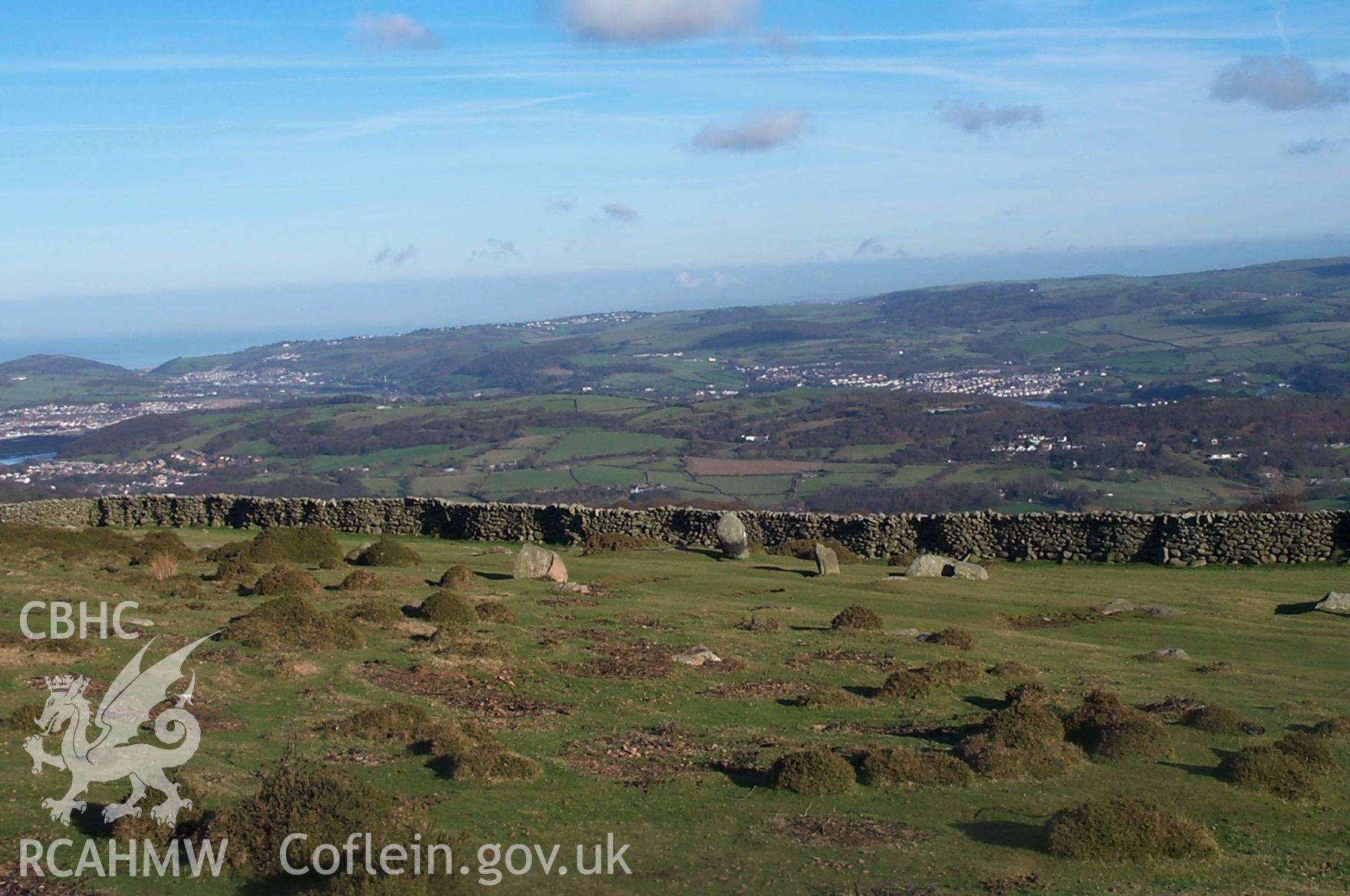 Digital photograph of Stone Circle Hafodty from the North-east. Taken by P. Schofield on 30/03/2004 during the Eastern Snowdonia (North) Upland Survey.