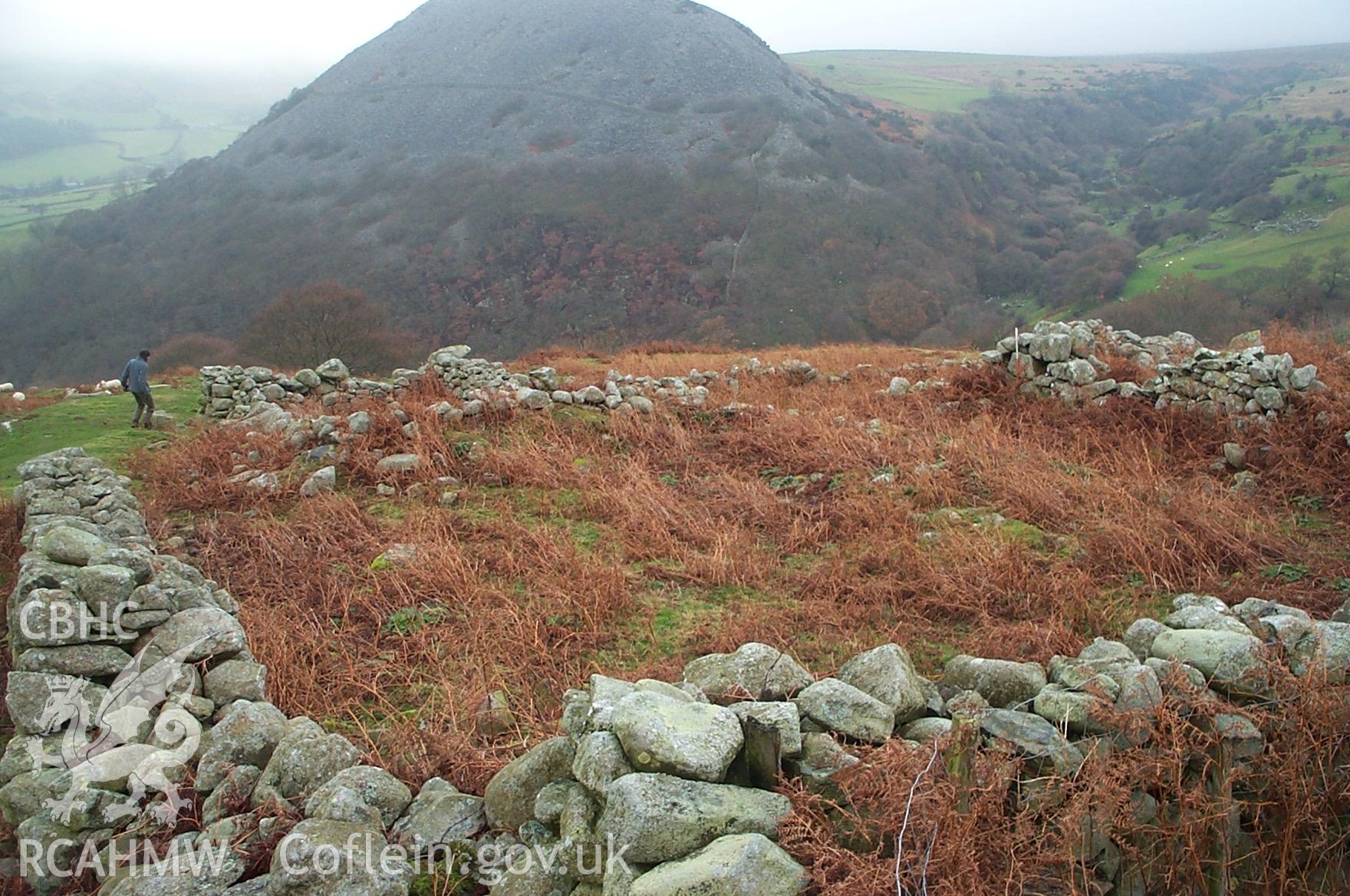 Digital photograph of Garreg Fawr Longhouse from the North. Taken by P. Schofield on 04/12/2003 during the Eastern Snowdonia (North) Upland Survey.