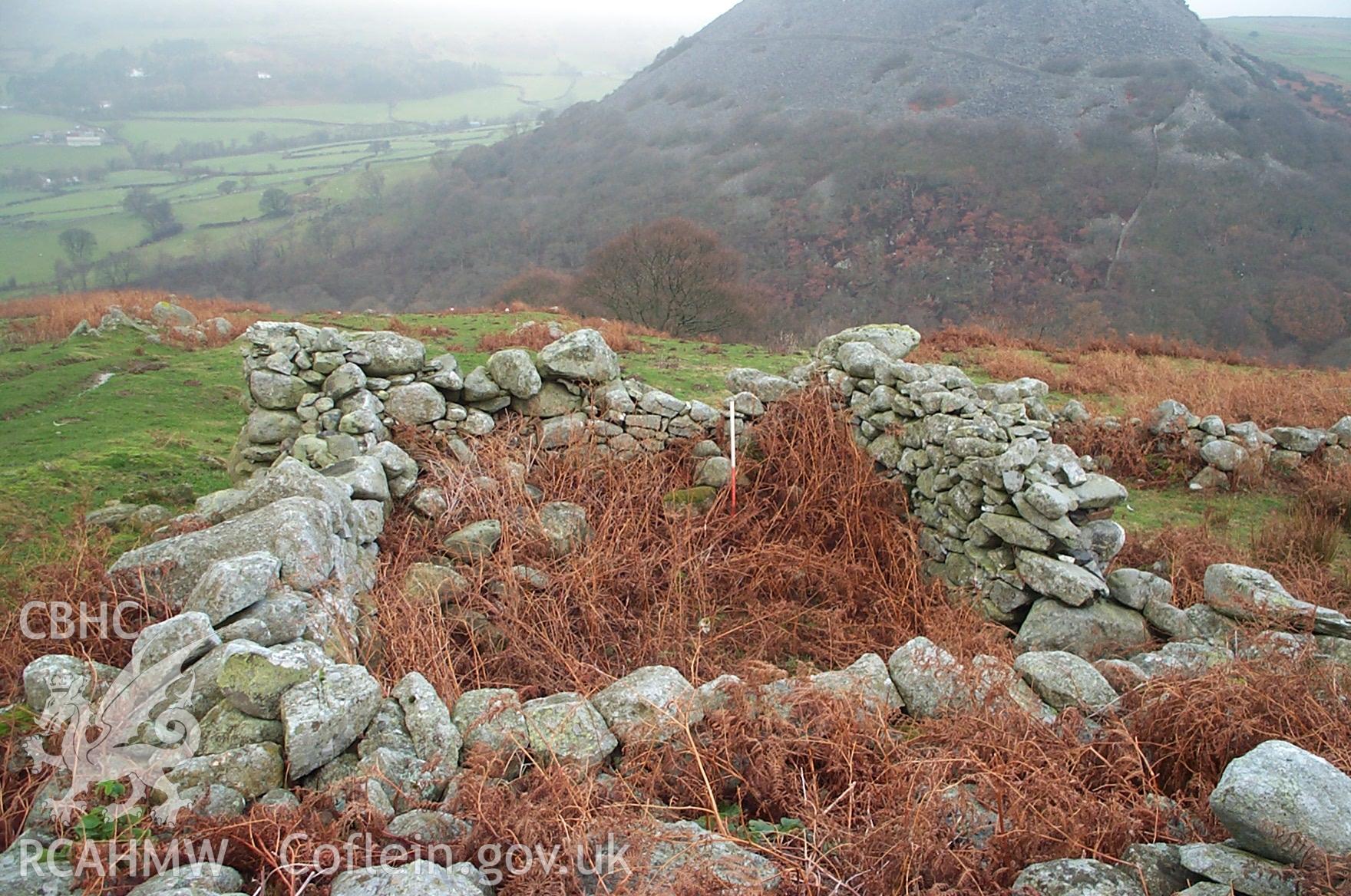 Digital photograph of Garreg Fawr Longhouse from the North-east. Taken by P. Schofield on 04/12/2003 during the Eastern Snowdonia (North) Upland Survey.