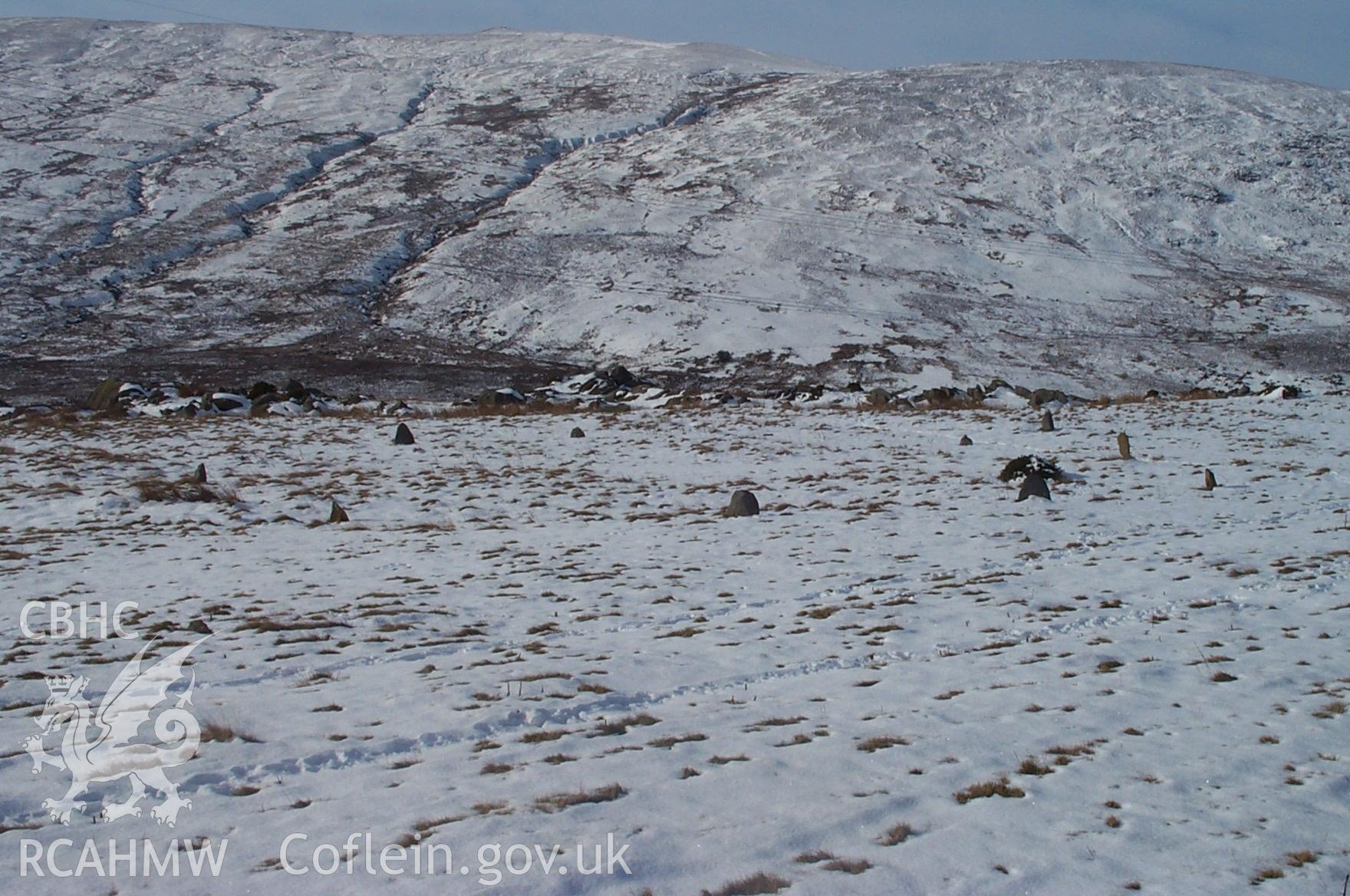 Digital photograph of Cerrig Pryfaid Stone Circle from the South-west. Taken by P. Schofield on 30/03/2004 during the Eastern Snowdonia (North) Upland Survey.