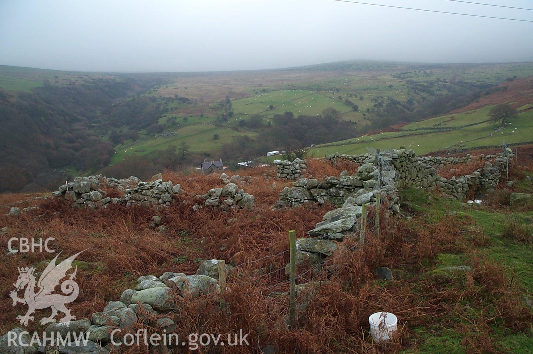 Digital photograph of Garreg Fawr Longhouse from the North. Taken by P. Schofield on 04/12/2003 during the Eastern Snowdonia (North) Upland Survey.