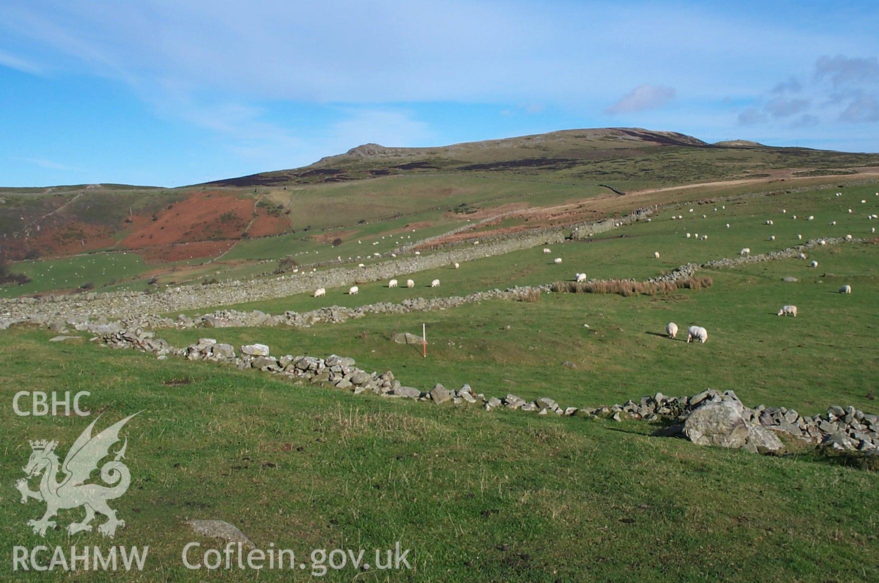 Digital photograph of Hut Circles Near Dinas Hillfort from the East. Taken by P. Schofield on 30/03/2004 during the Eastern Snowdonia (North) Upland Survey.