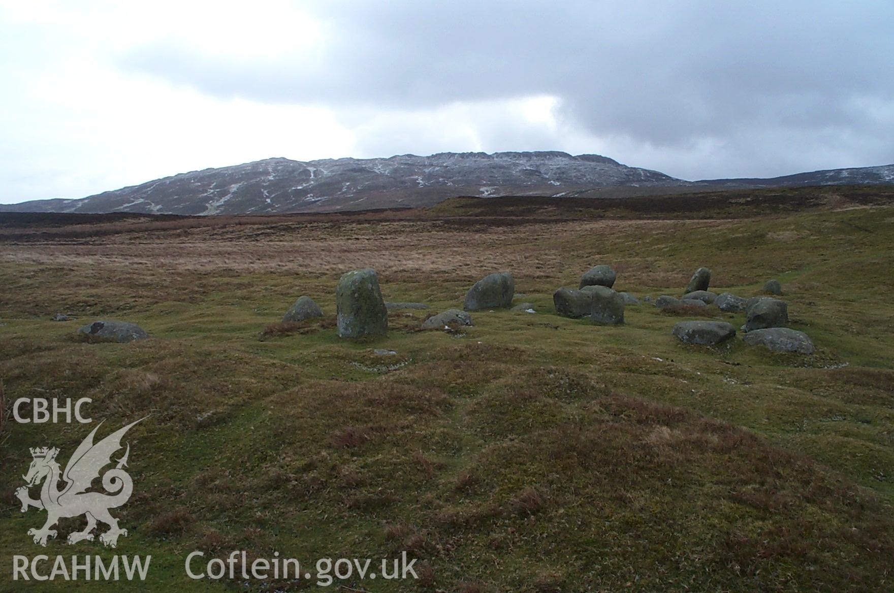 Digital photograph of Penmaenmawr Stone Circle with sites 300889 and 300946 from the North-east. Taken by P. Schofield on 03/03/2004 during the Eastern Snowdonia (North) Upland Survey.