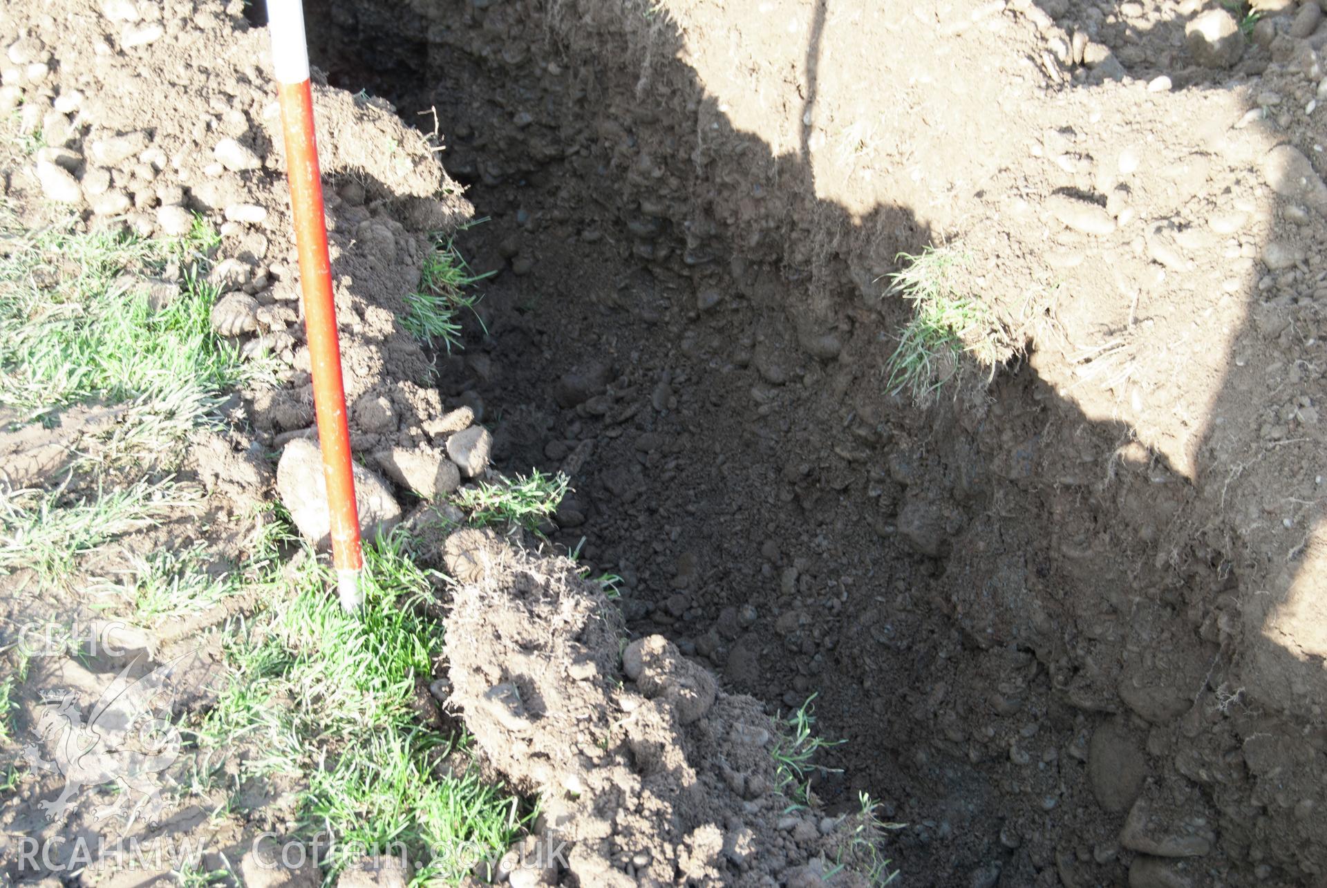 View from west showing view of trench showing concetration of pebble gravel