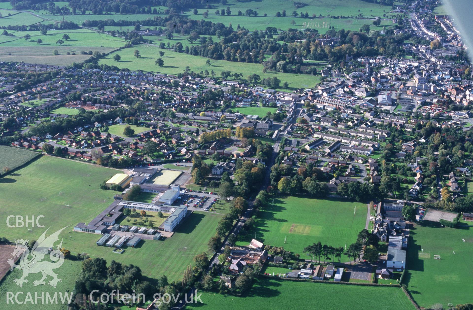 Slide of RCAHMW colour oblique aerial photograph of Ruthin Town, taken by T.G. Driver, 17/10/2000.