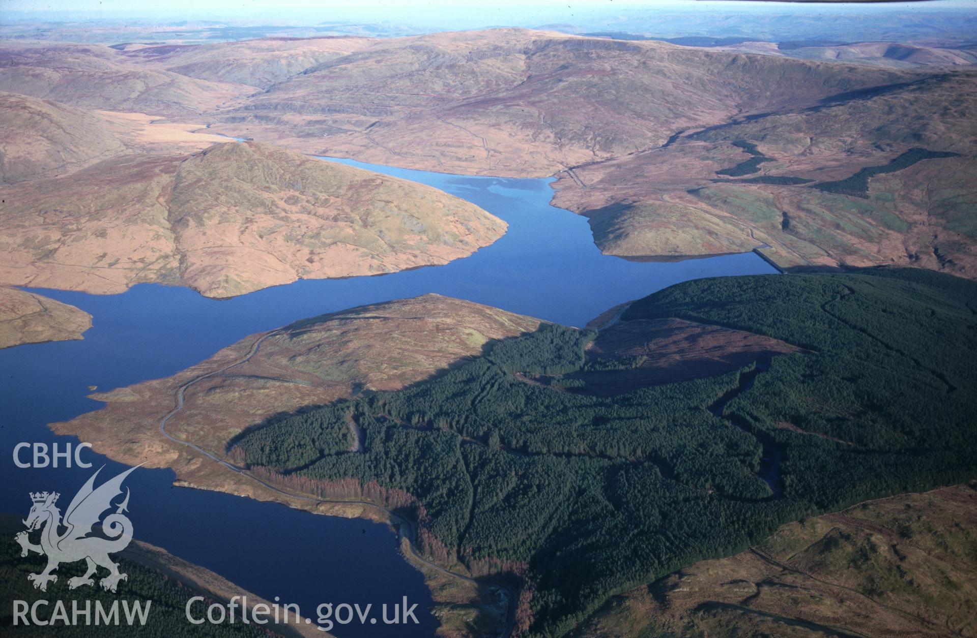 Slide of RCAHMW colour oblique aerial photograph of Nant-y-moch, taken by T.G. Driver, 13/2/2001.