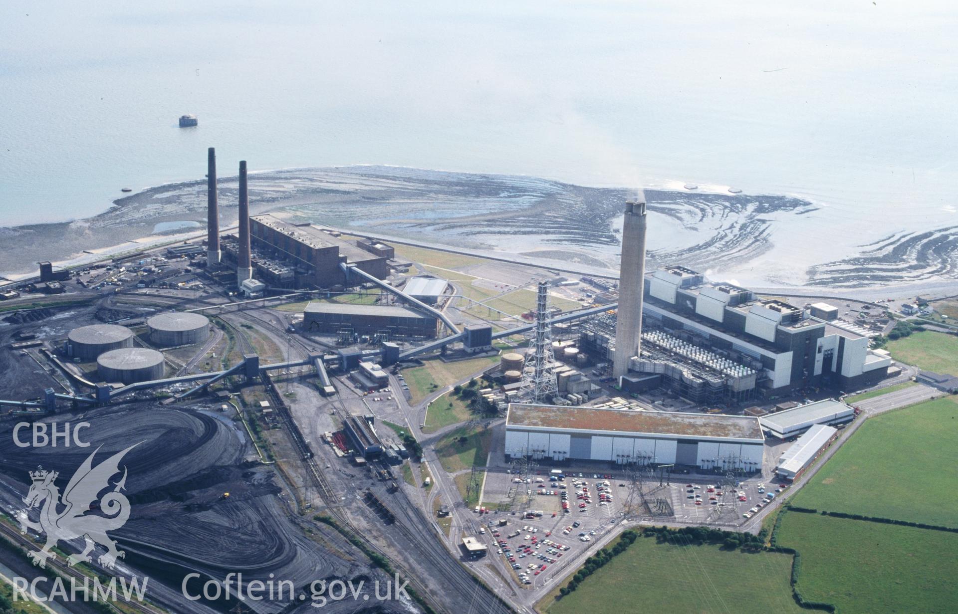 RCAHMW colour oblique aerial photograph of Aberthaw Power Station taken on 20/07/1995 by C.R. Musson