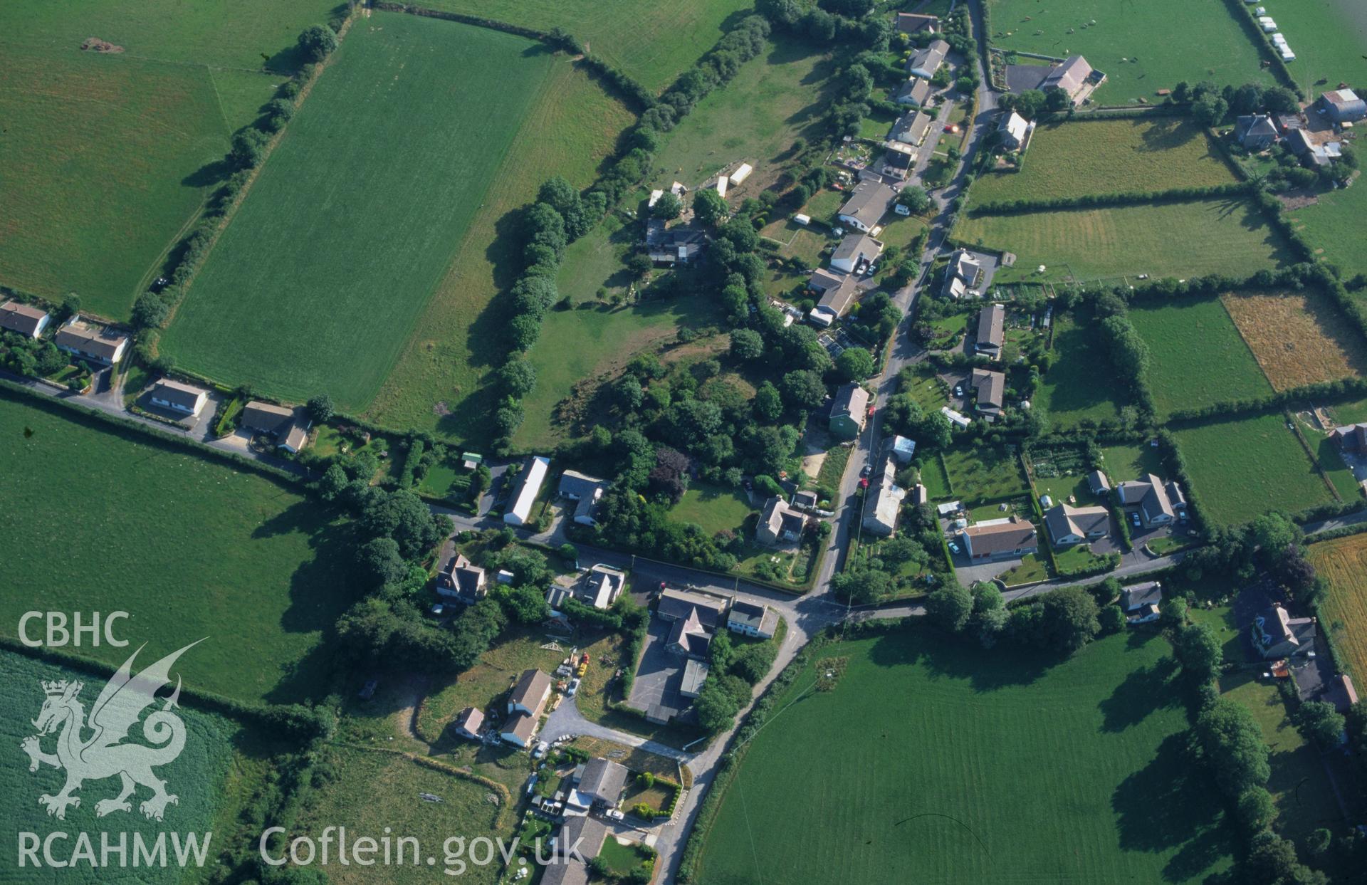 Slide of RCAHMW colour oblique aerial photograph of Castell Caerwedros, taken by C.R. Musson, 24/7/1995.