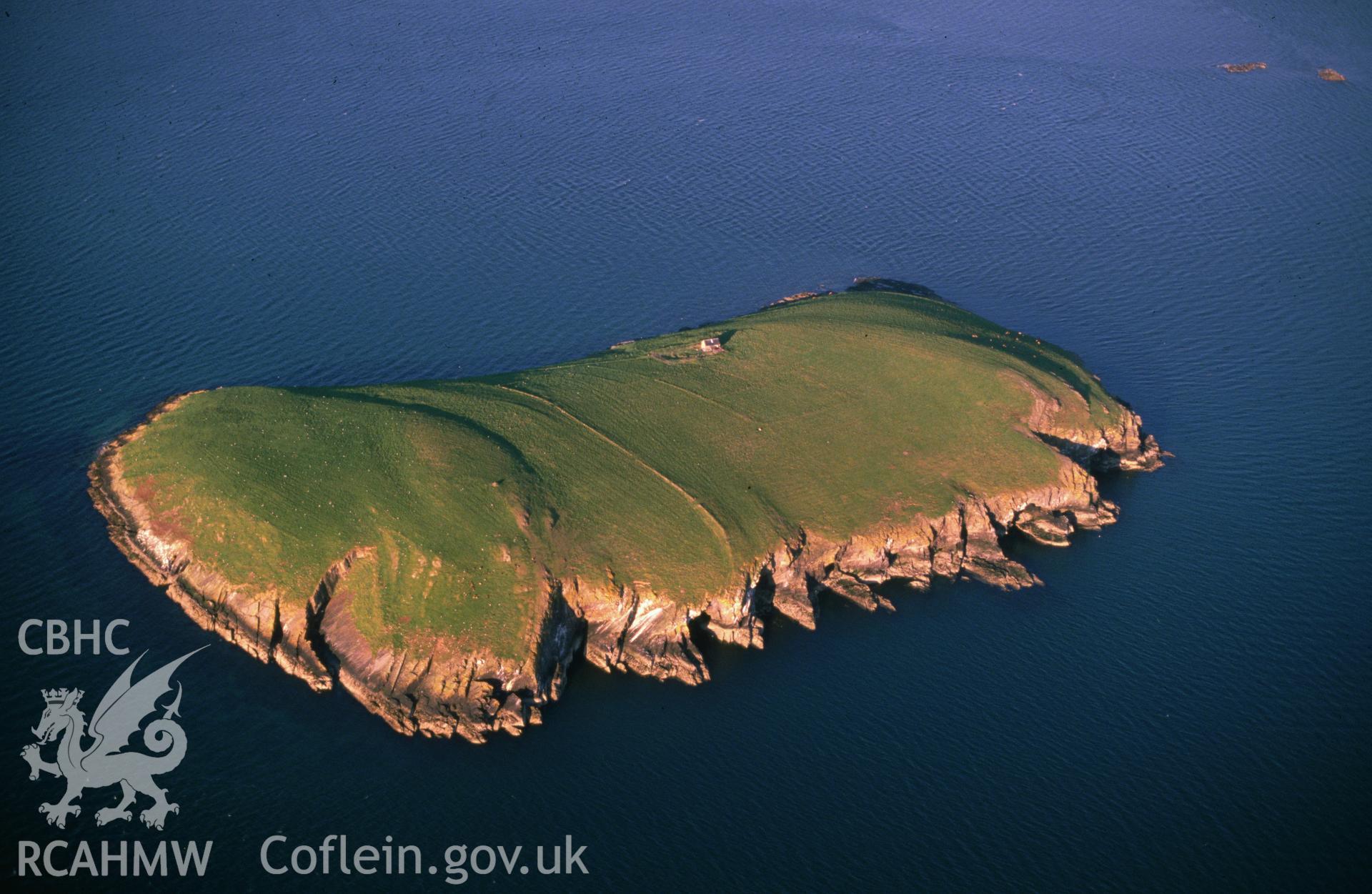 Slide of RCAHMW colour oblique aerial photograph of St Tudwals' Head, taken by C.R. Musson, 9/5/1989.