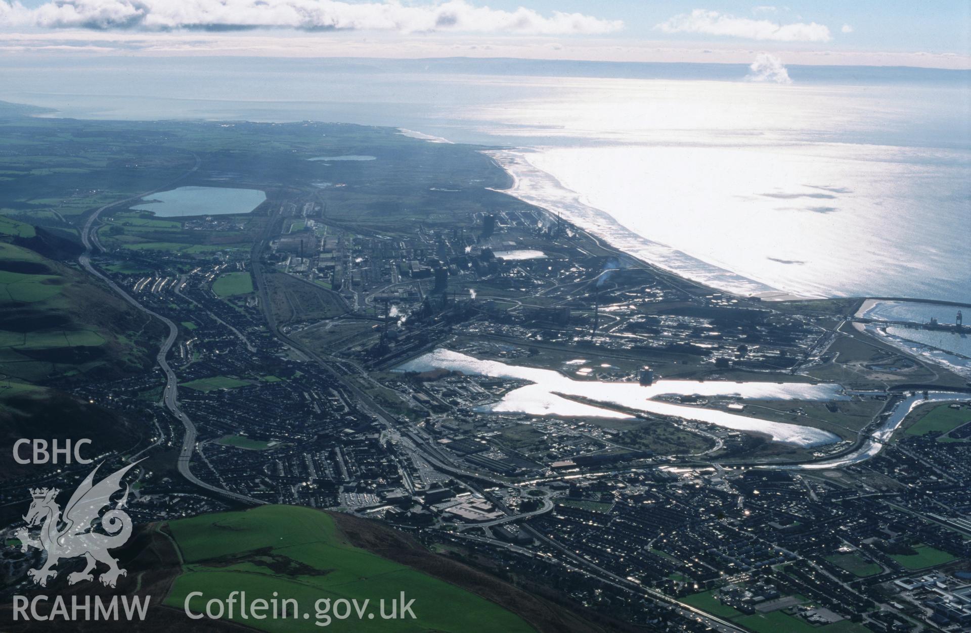 Slide of RCAHMW colour oblique aerial photograph of Port Talbot Docks, taken by T.G. Driver, 15/2/2002.